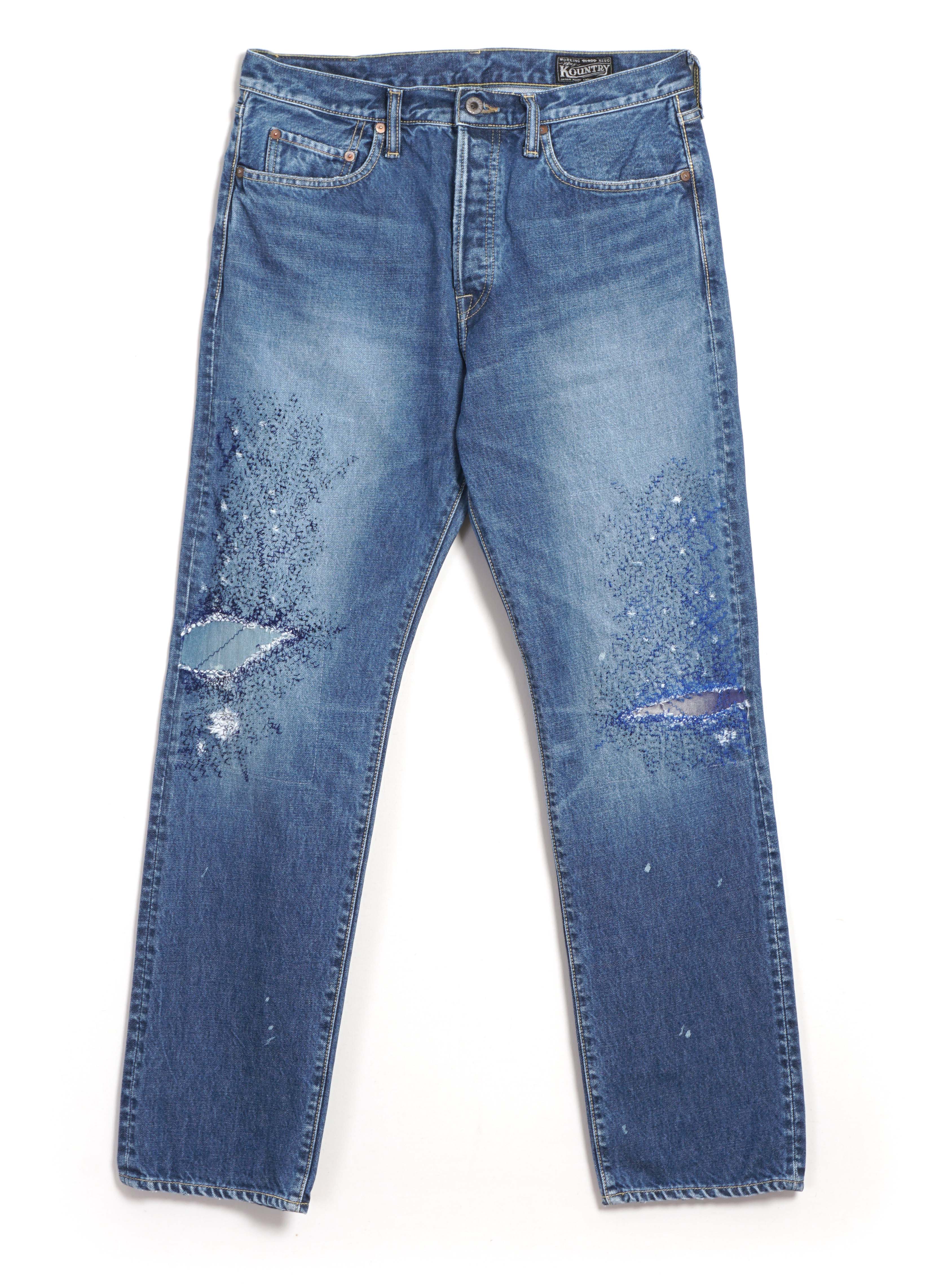 14OZ DENIM 5P MONKEY CISCO | Embroidered 3 Year Fade Jeans | Light Indigo