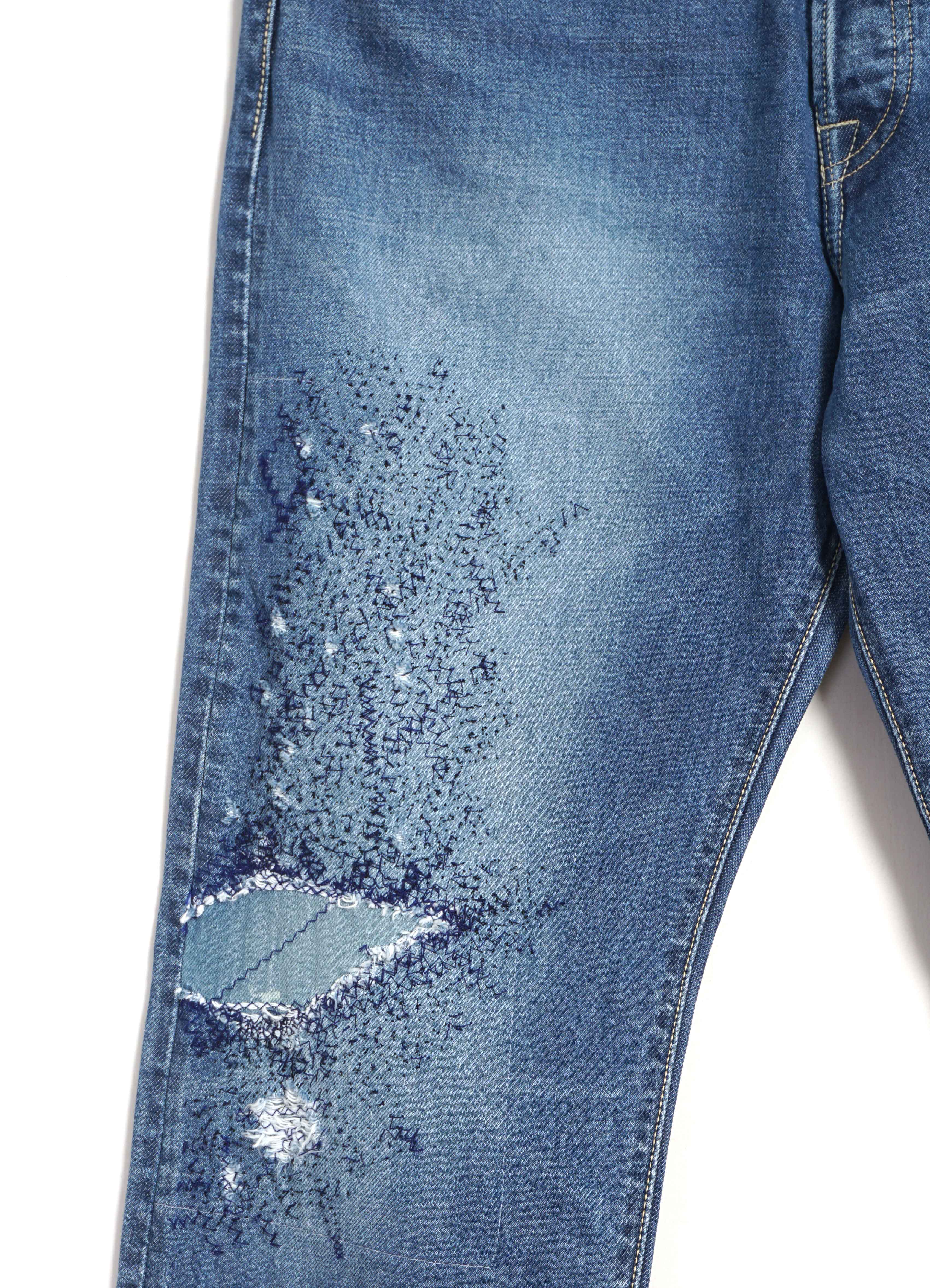 14OZ DENIM 5P MONKEY CISCO | Embroidered 3 Year Fade Jeans | Light Indigo - Image 2