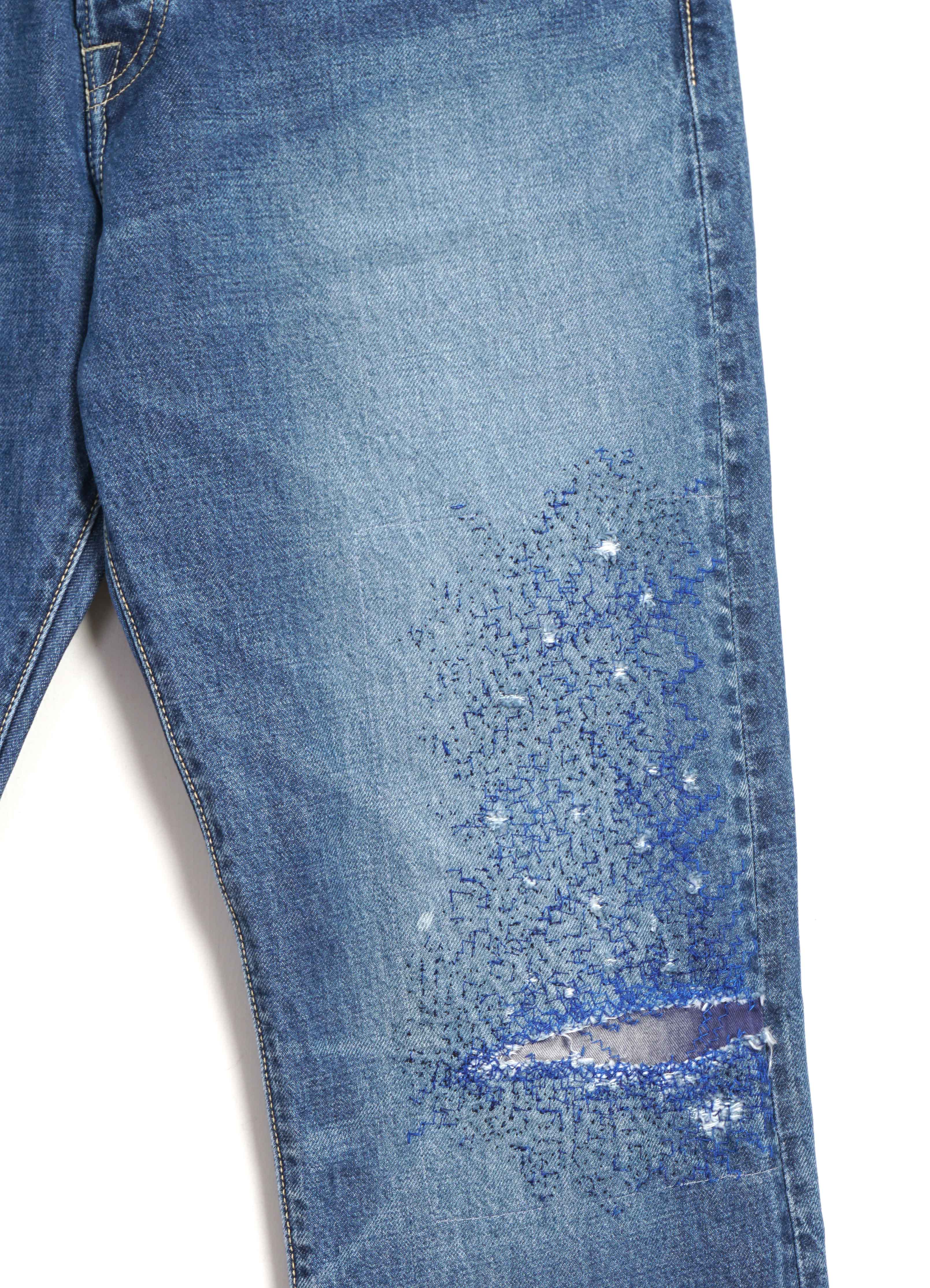 14OZ DENIM 5P MONKEY CISCO | Embroidered 3 Year Fade Jeans | Light Indigo - Image 3
