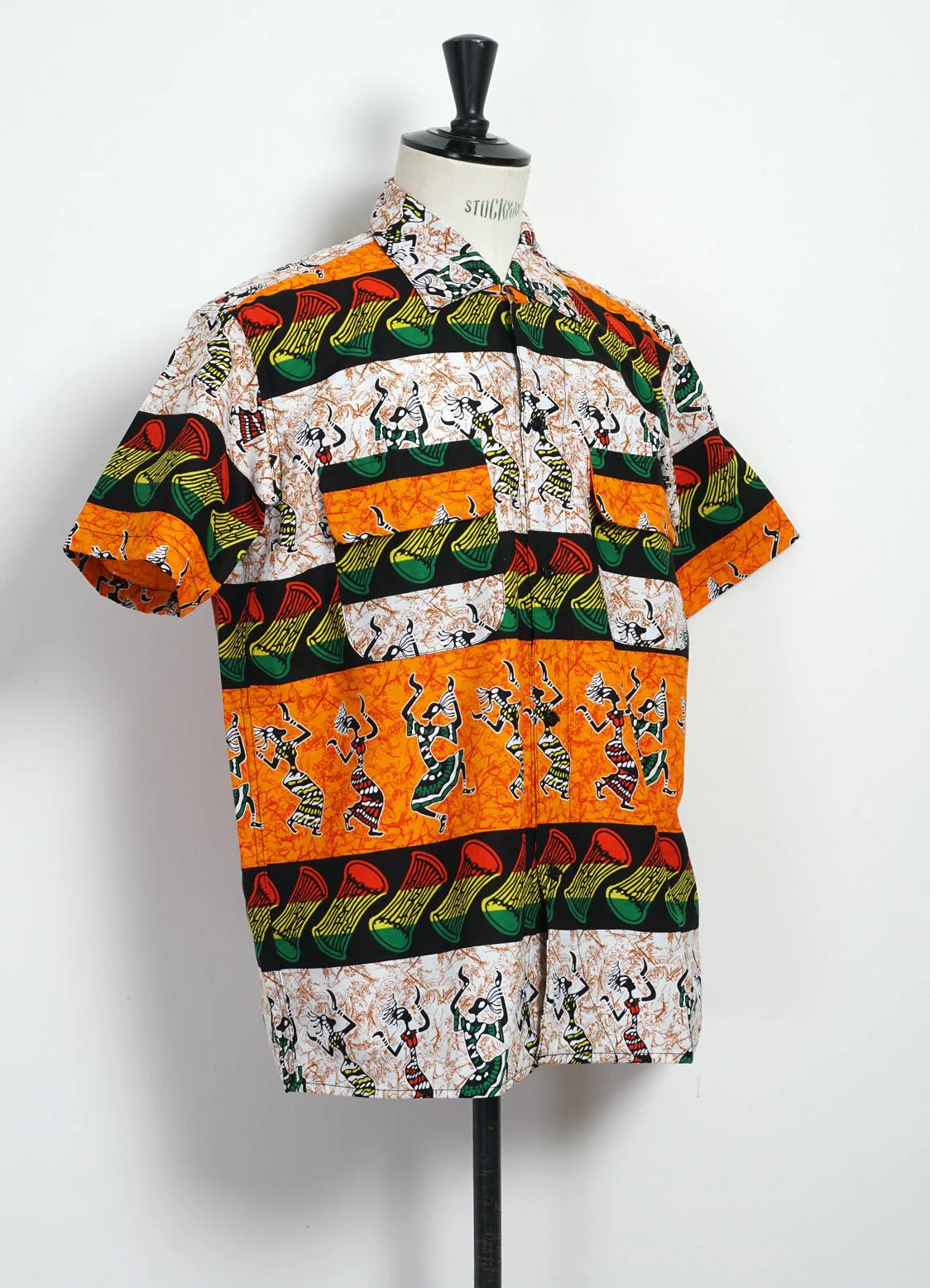 50s Milano Shirt | African Wax Block Print | Rasta - Image 2
