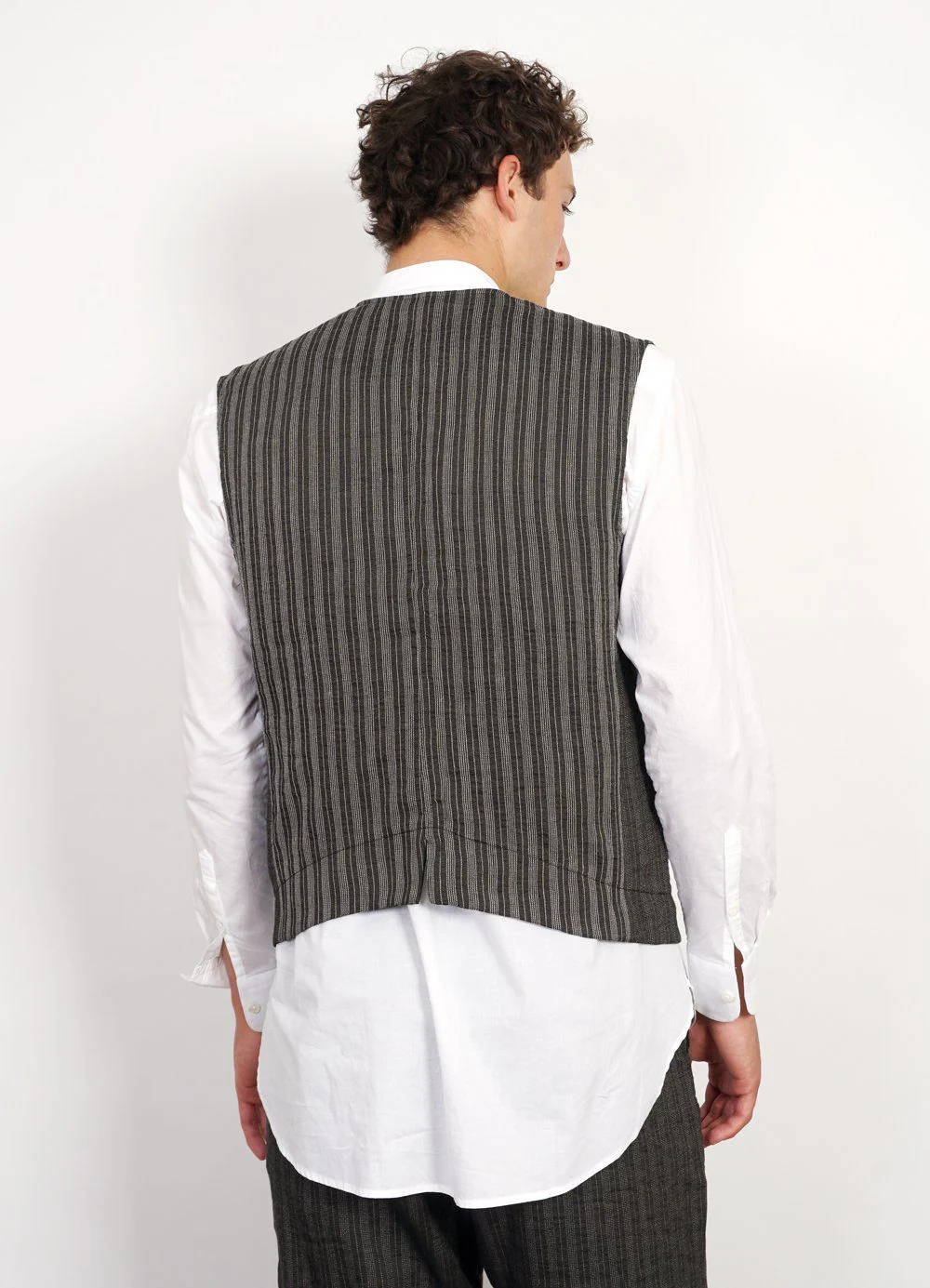 BEN | Crewneck Waistcoat | Taupe Stripes - Image 3