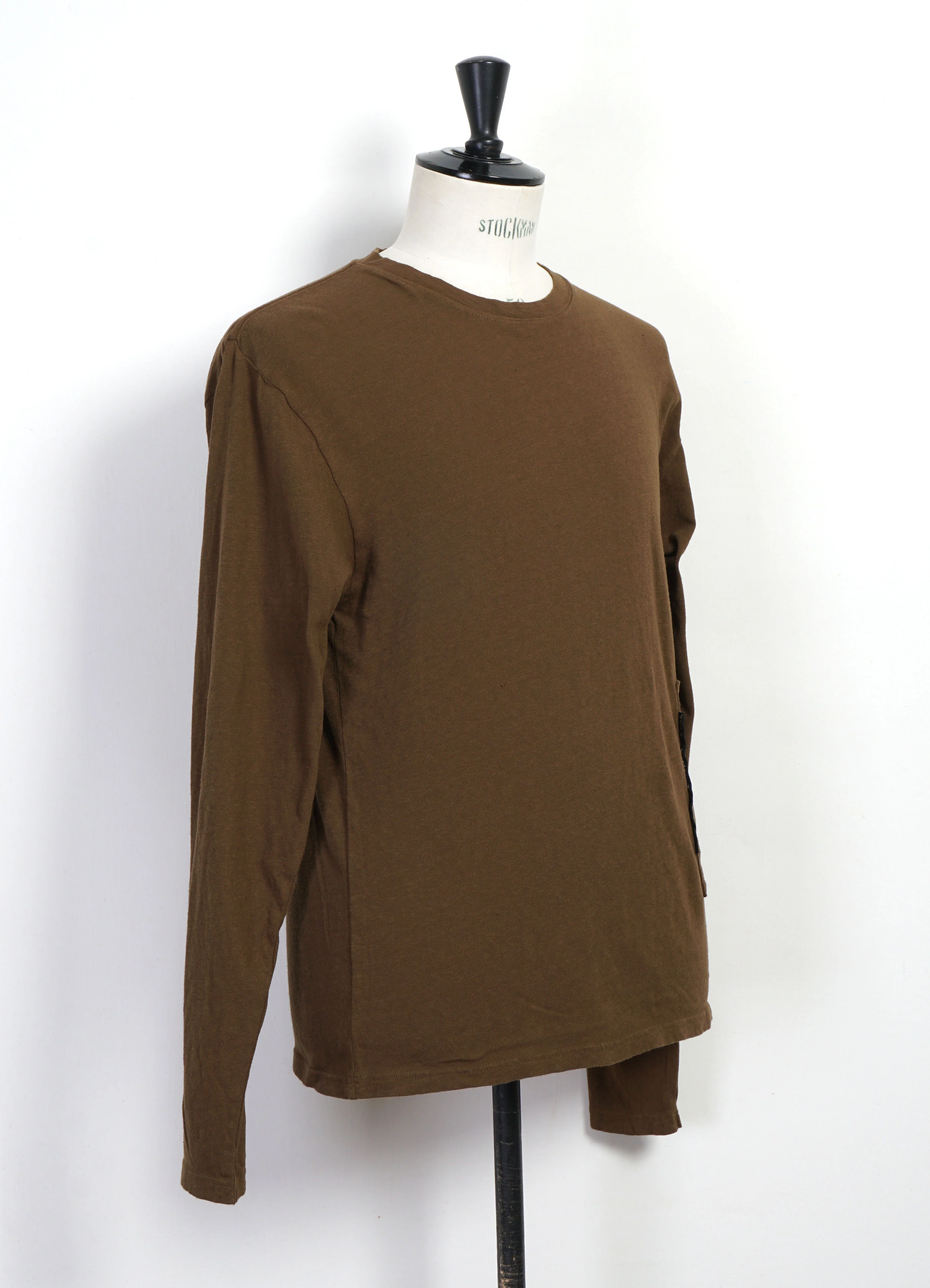 BISCUIT | Gauze Jersey Pocket Long Sleeve T | Brown/Khaki - Image 2