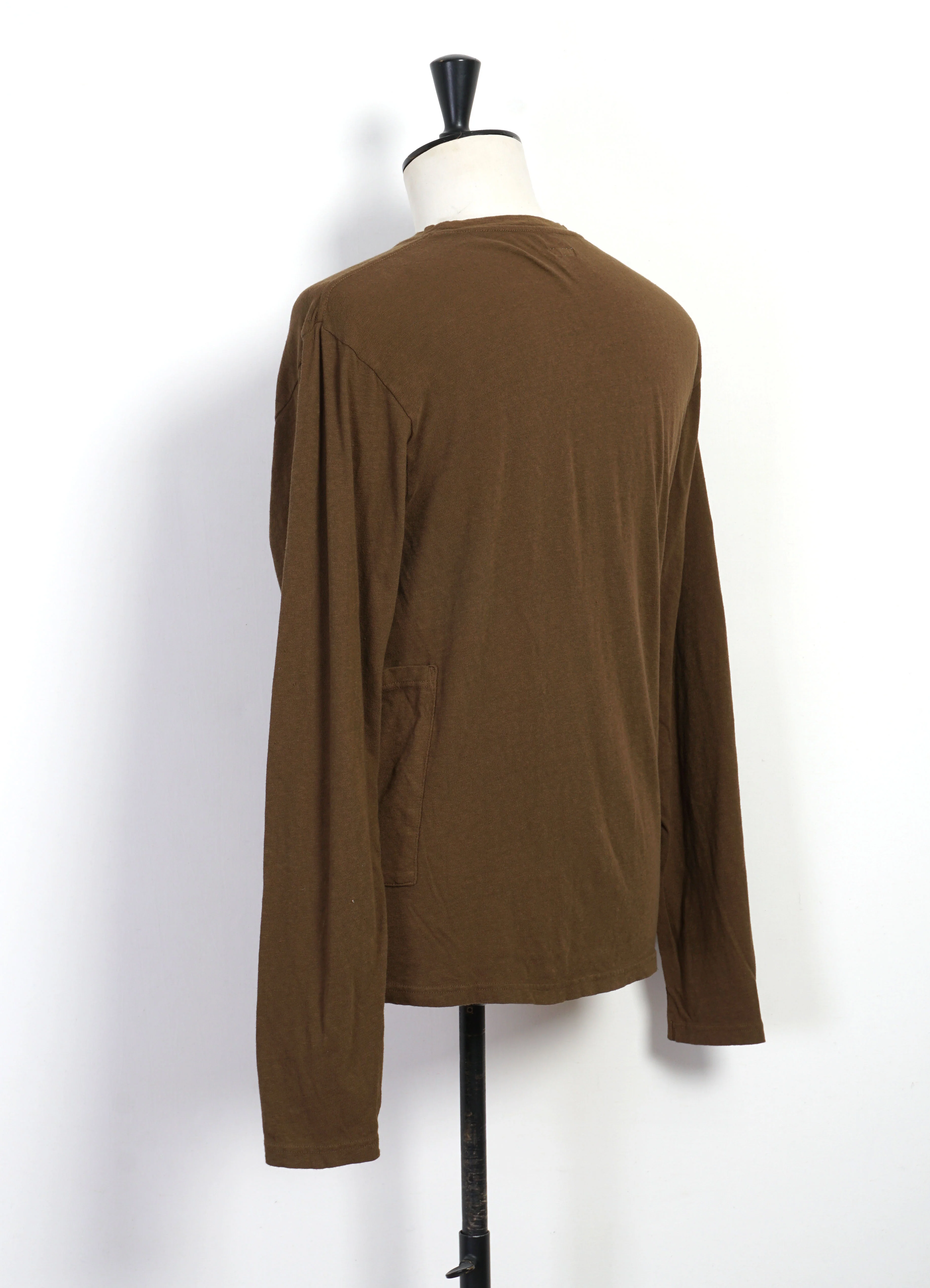 BISCUIT | Gauze Jersey Pocket Long Sleeve T | Brown/Khaki - Image 3
