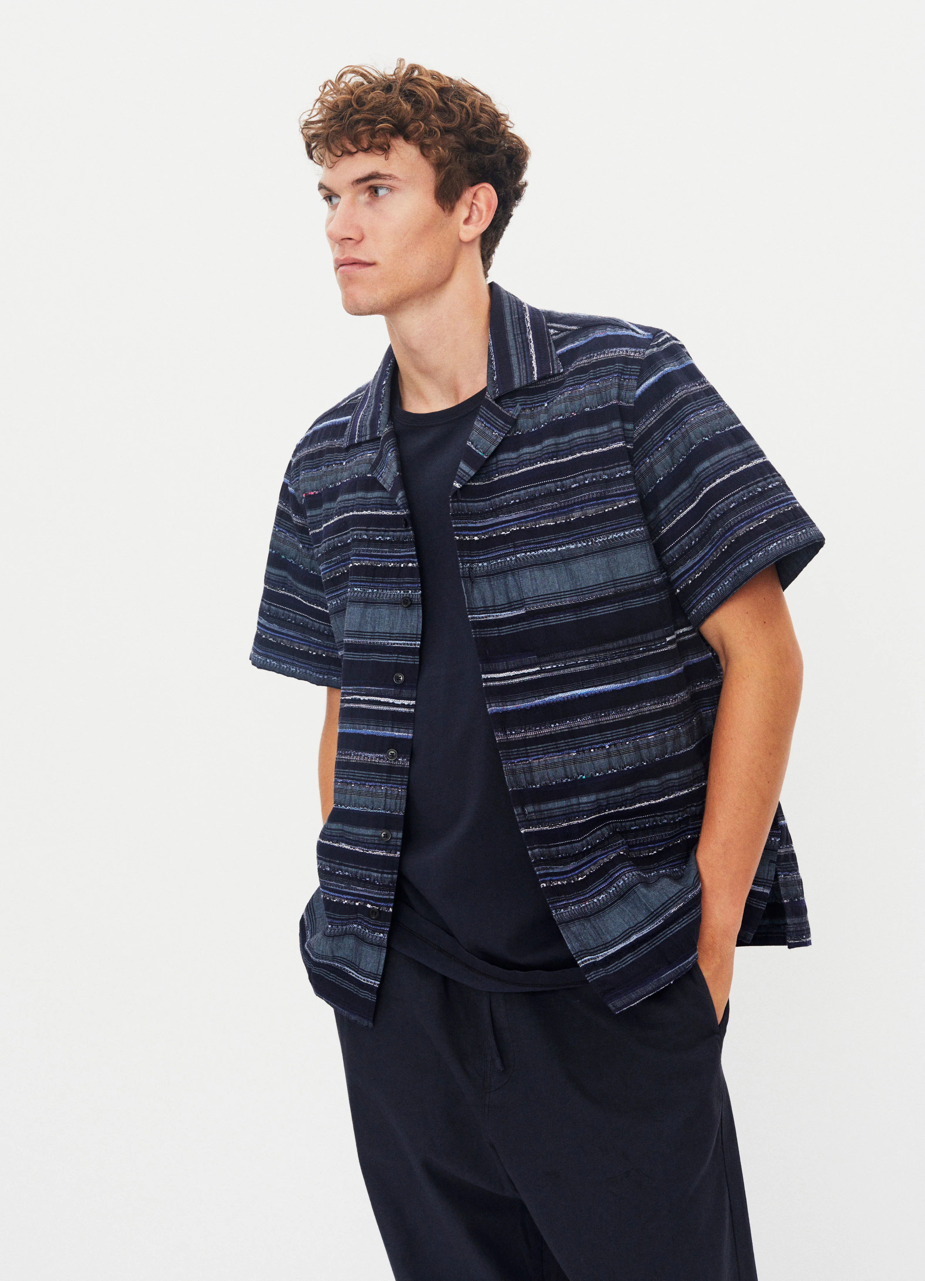 CALEB 31-36-3 | Short Sleeve Cabana Shirt | Multiple Blue - Image 3