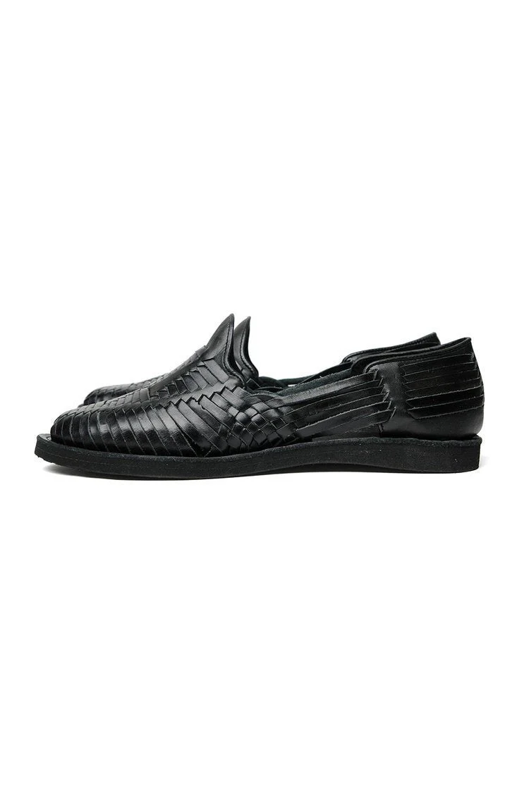 Cancun Leather Huarache | Slip on Vegetable Tanned Sandals | Black - Image 3