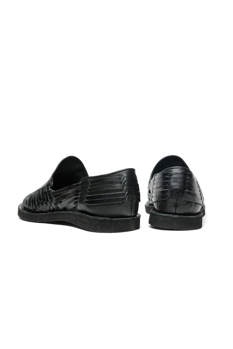 Cancun Leather Huarache | Slip on Vegetable Tanned Sandals | Black - Image 4