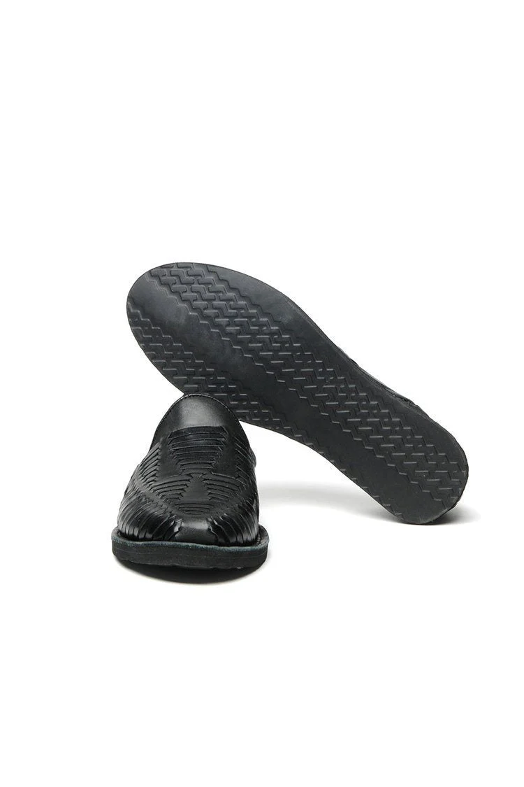 Cancun Leather Huarache | Slip on Vegetable Tanned Sandals | Black - Image 5