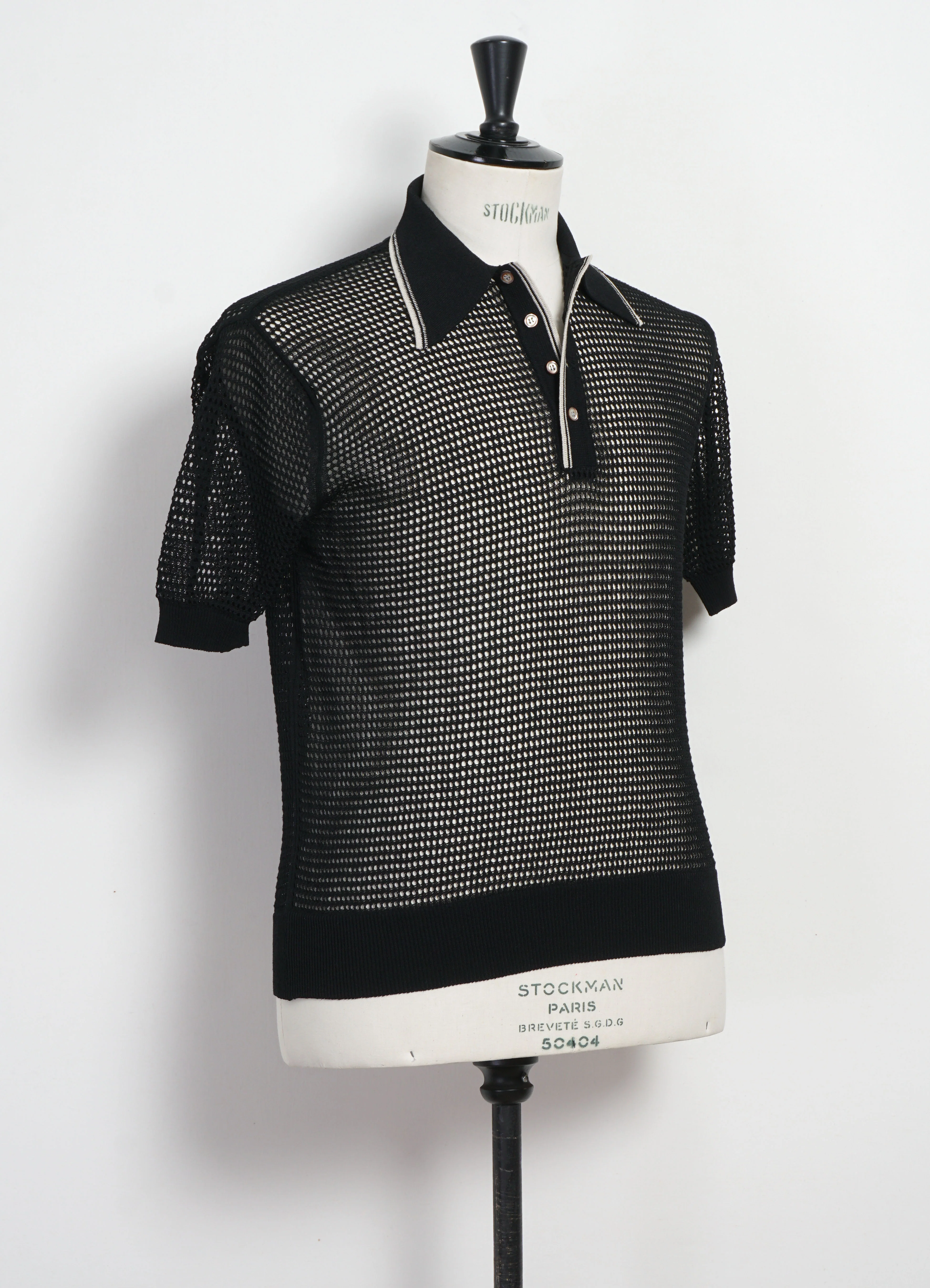 CAROL | 12g Mesh Knit Polo | Black - Image 3