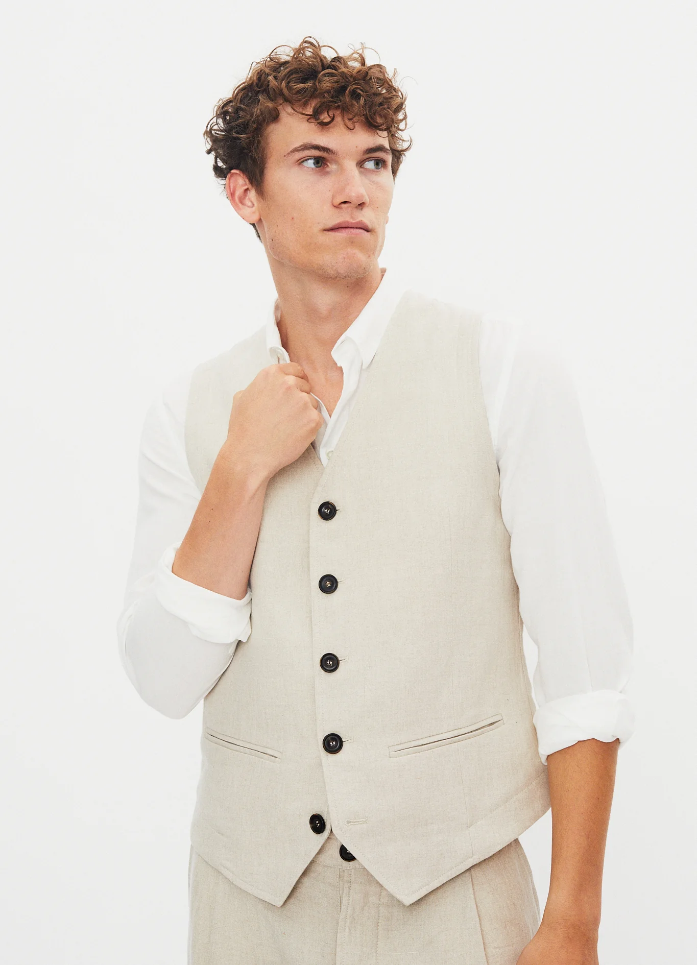 DANIEL 31-67-1 | Classic Waistcoat | Nature Linen - Image 2