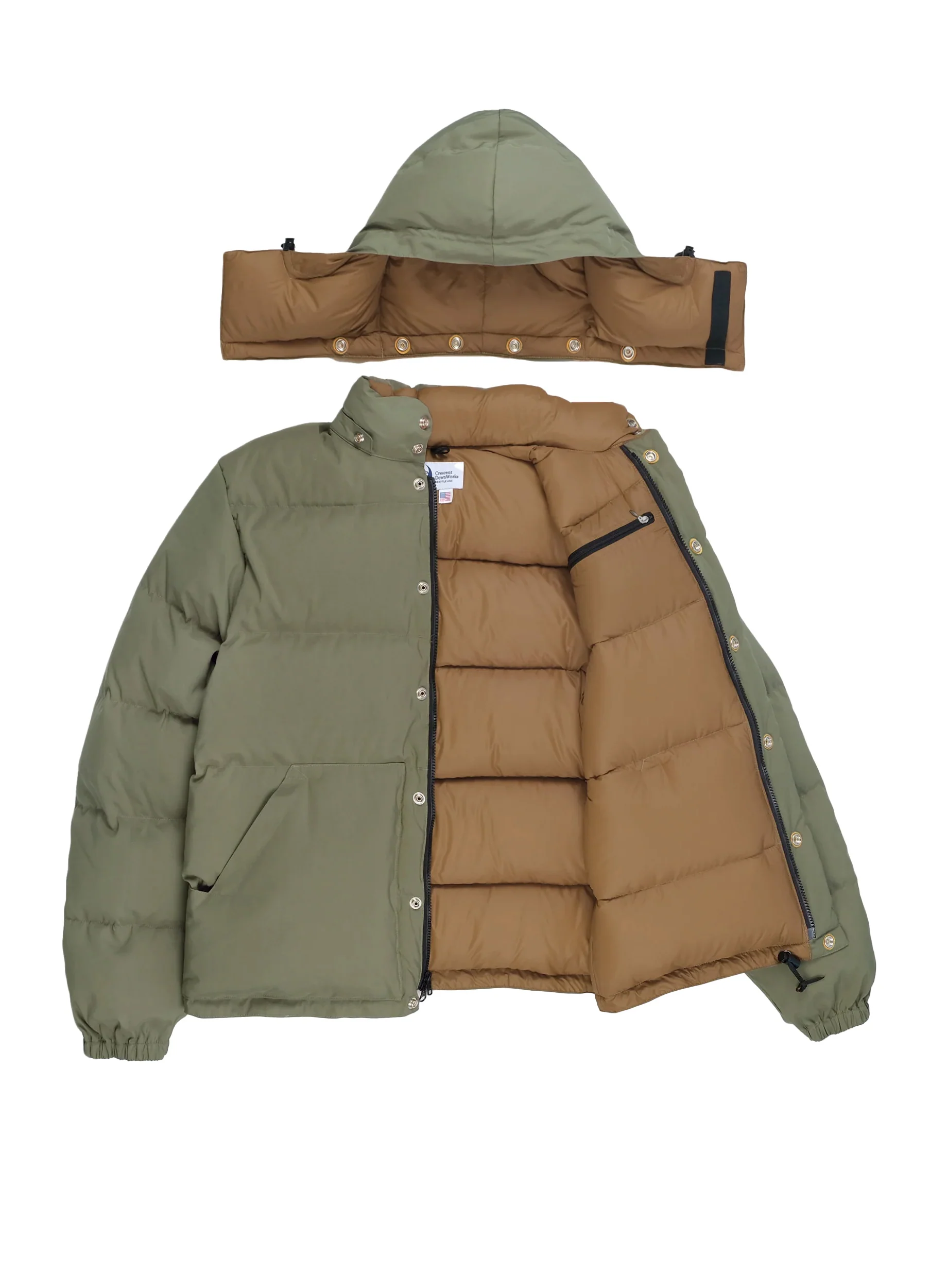 Down Sweater | 60/40 Cotton/Nylon Down Jacket | Light Olive/Dark Tan - Image 3