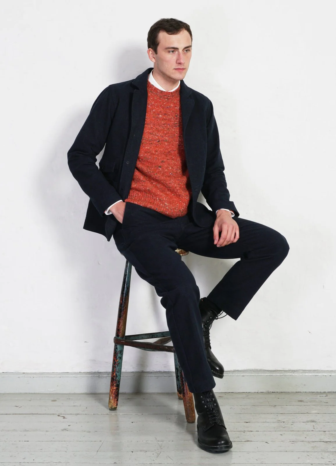 EIVIND | Crew Neck Rib Sweater | Donegal Coral - Image 7