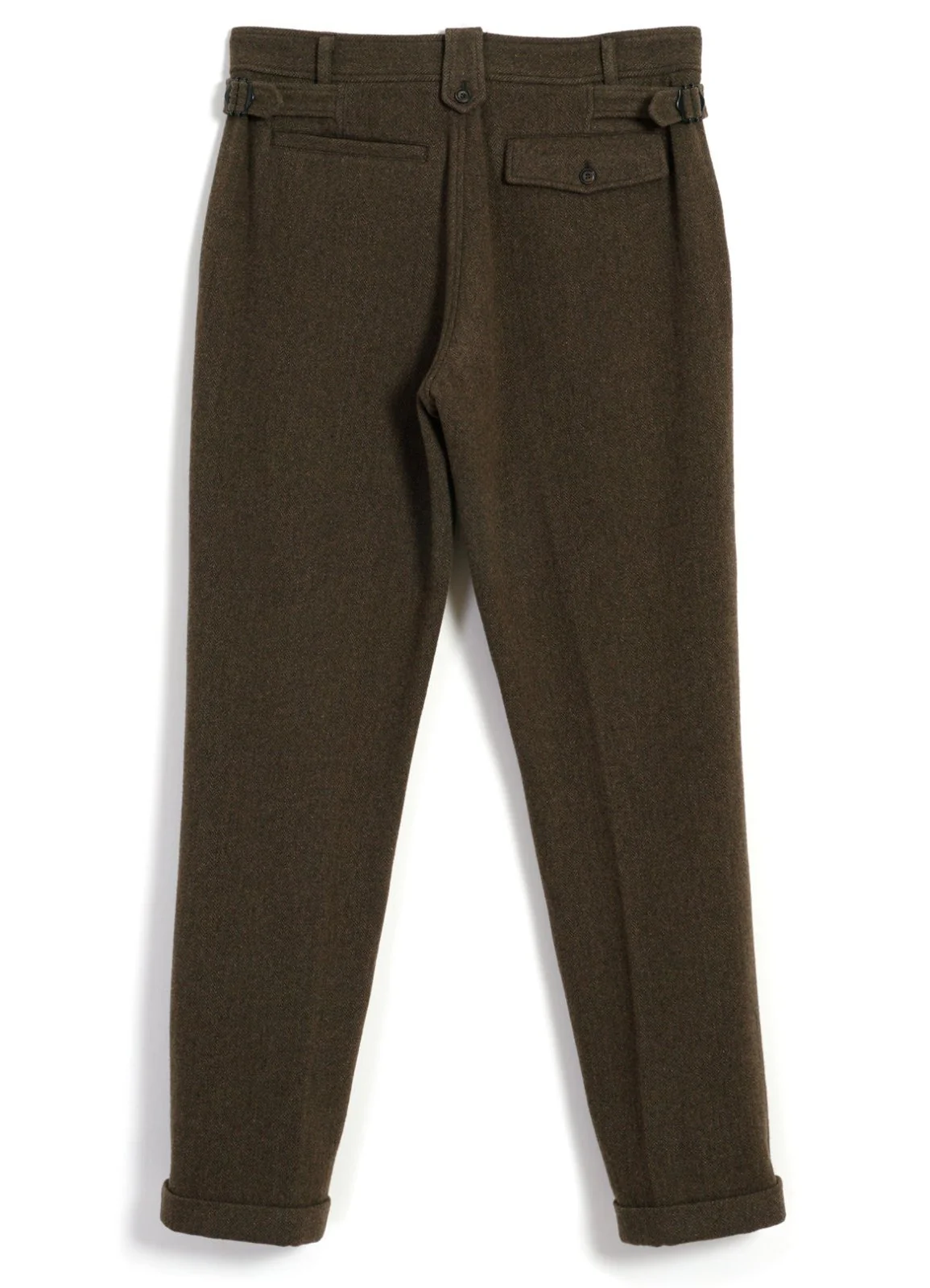 FINN | Side Buckle Regular Trousers | Brown Herringbone - Image 4