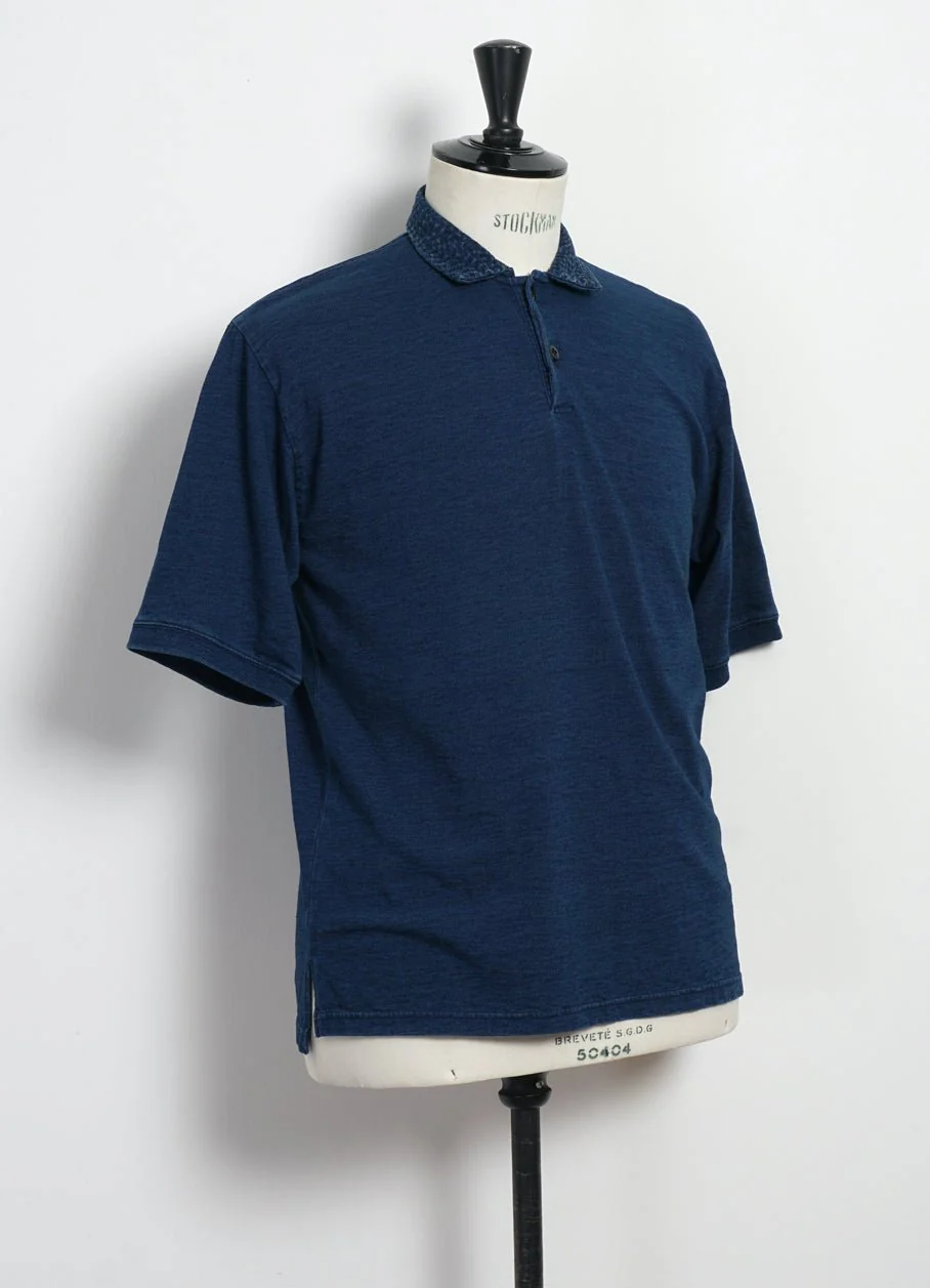 INDIGO | Jersey Sashiko Polo Shirt | Indigo - Image 2