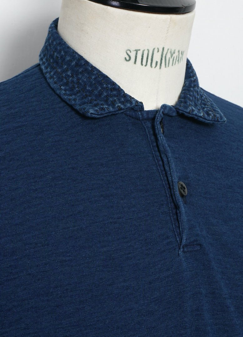 INDIGO | Jersey Sashiko Polo Shirt | Indigo - Image 4