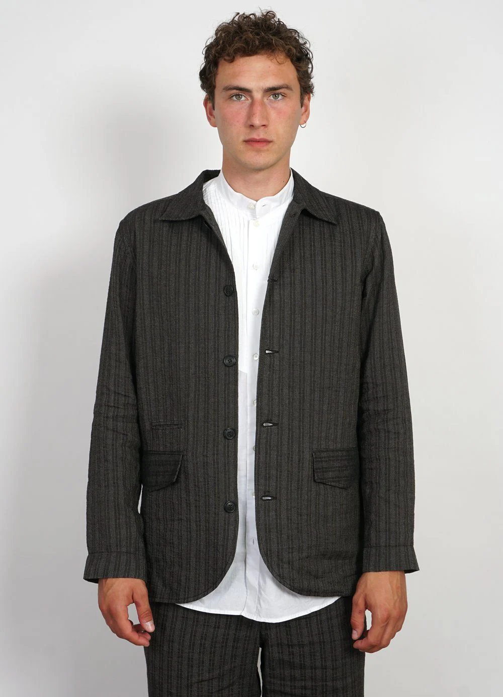 JOHANNES | Casual Blazer Jacket | Taupe Stripes - Image 2