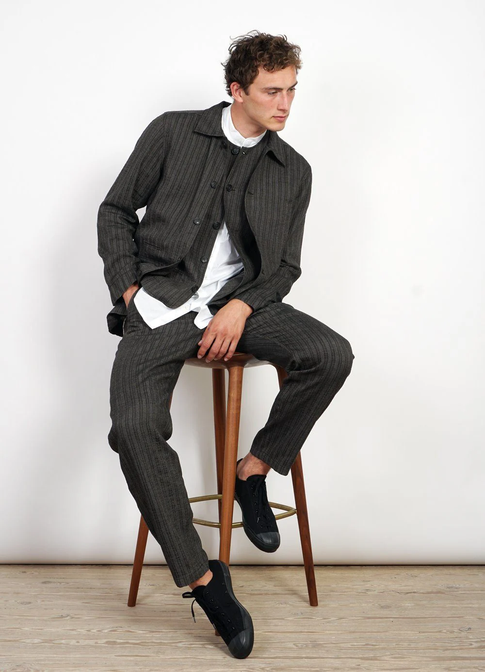 JOHANNES | Casual Blazer Jacket | Taupe Stripes - Image 4