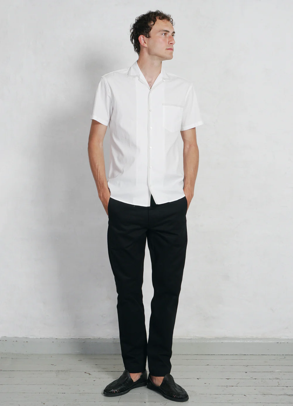 JONNY | Short Sleeve Herringbone Shirt | White - Image 3