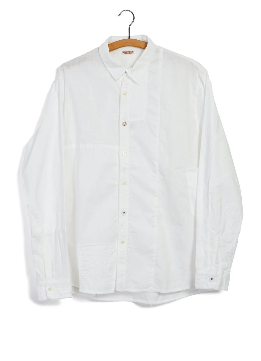KATMANDU | Cotton & Linen Patchwork Shirt | White