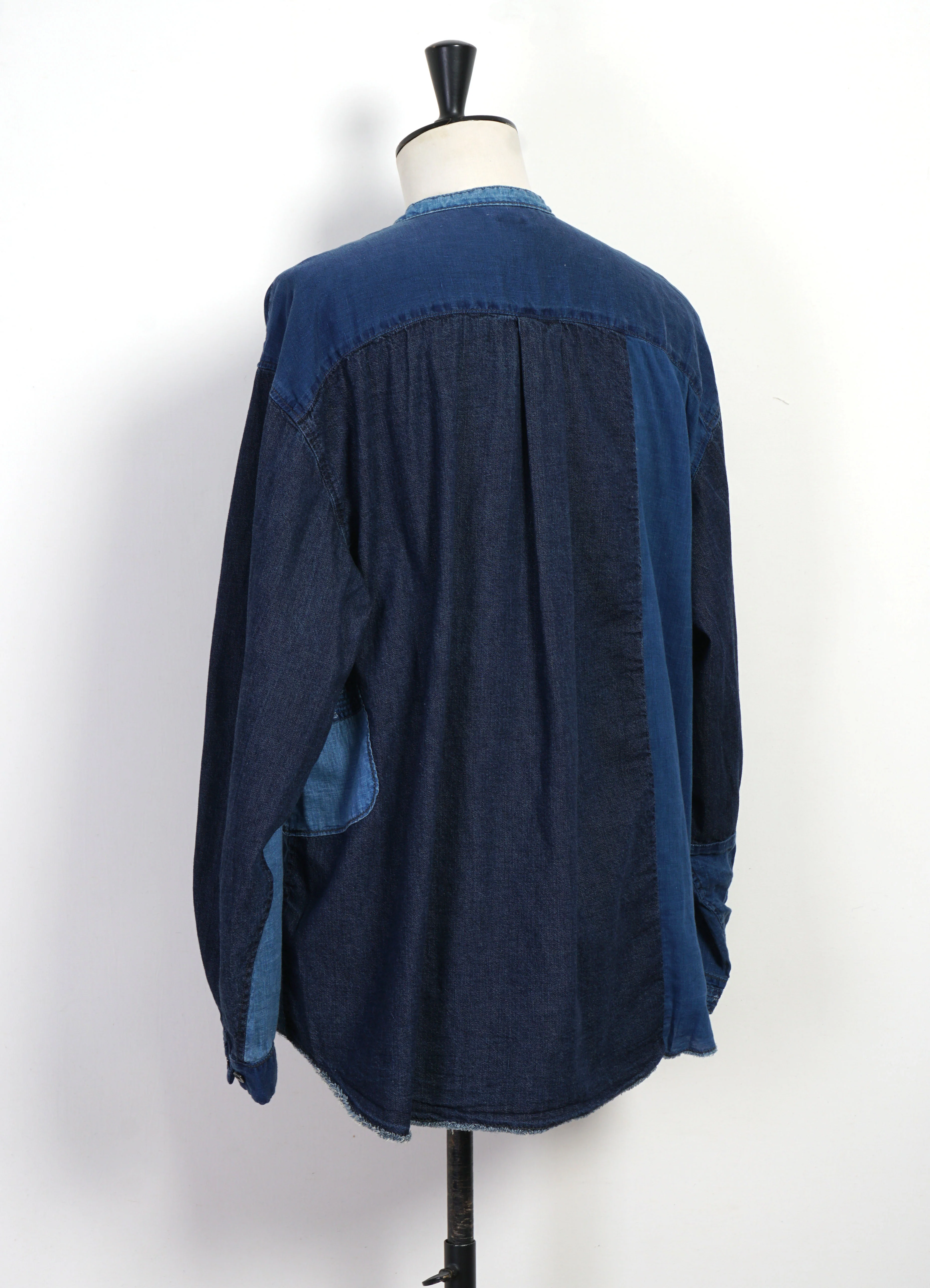 KATMANDU | Patchwork Shirt With Band Collar | Indigo - Image 3