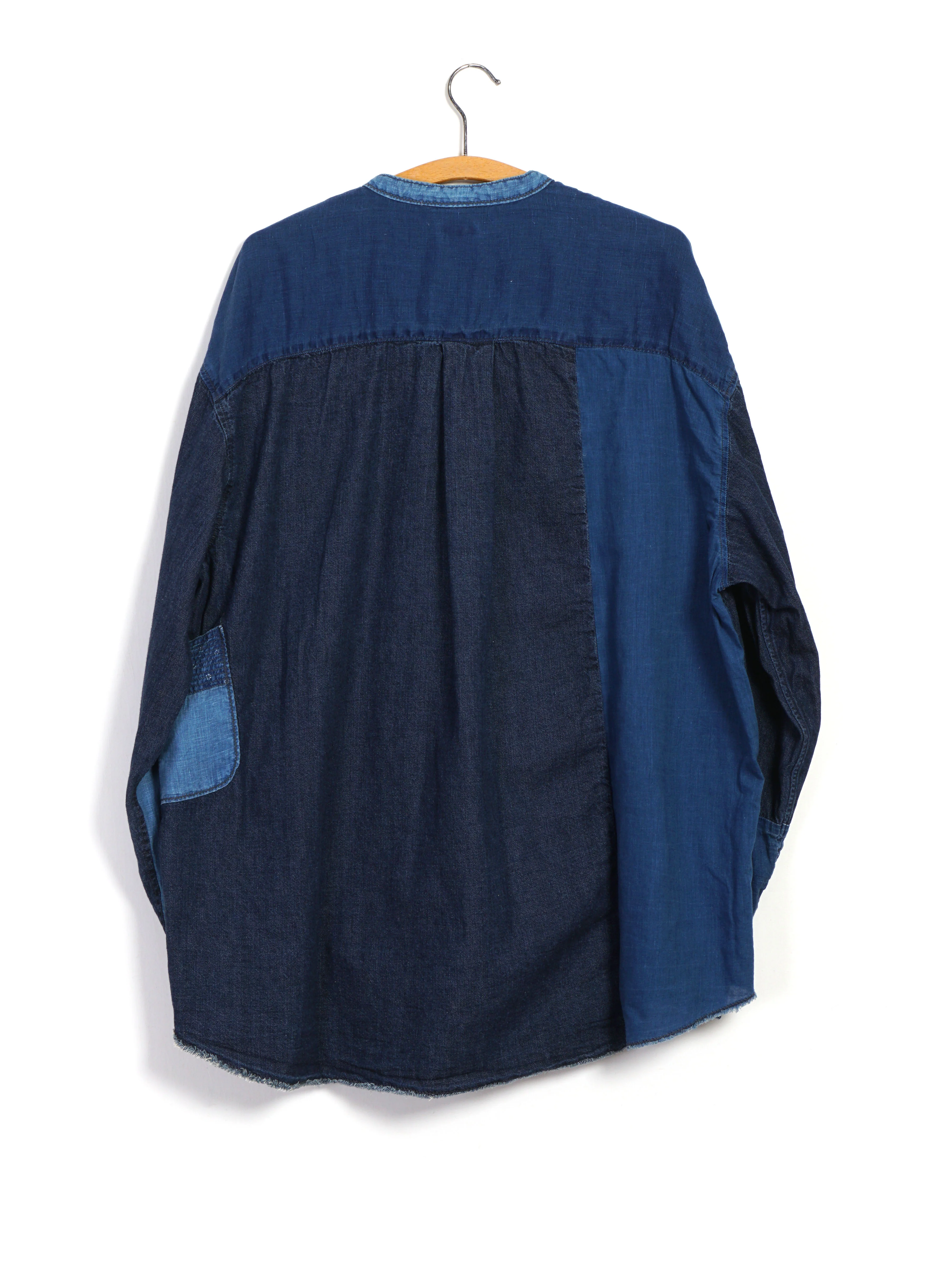 KATMANDU | Patchwork Shirt With Band Collar | Indigo - Image 4