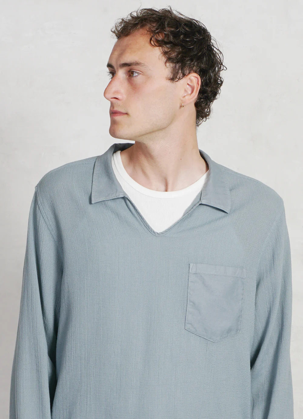 MARIUS | Casual Gauze Pull-on Shirt | Lagoon - Image 2