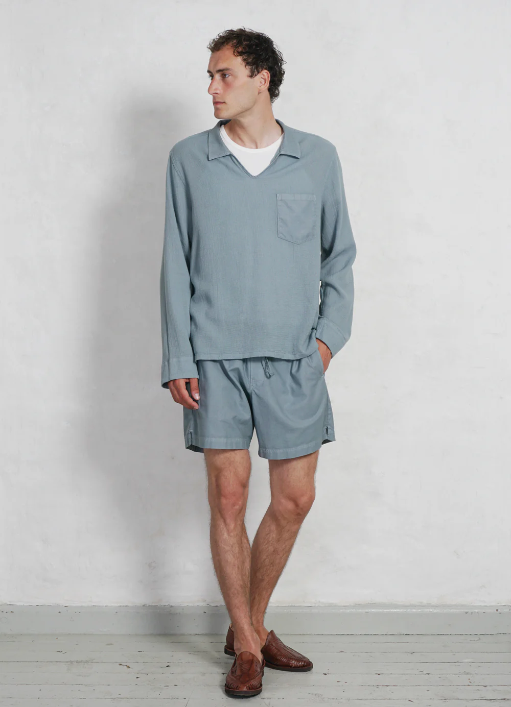 MARIUS | Casual Gauze Pull-on Shirt | Lagoon - Image 3