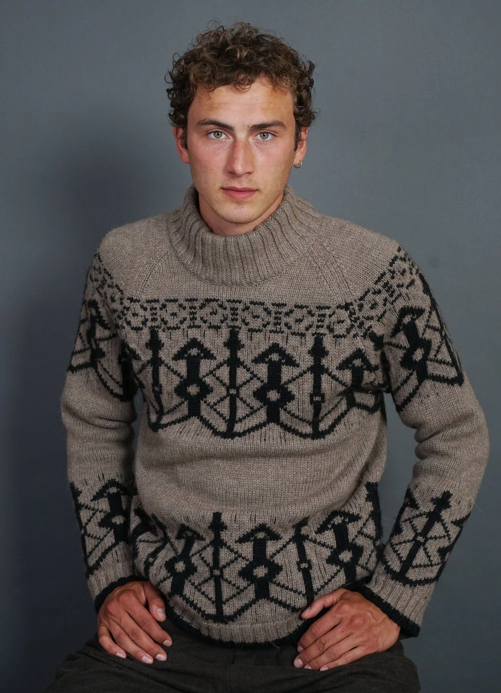 NORMANN | Pattern Knit Sweater | Stone/Coal - Image 4