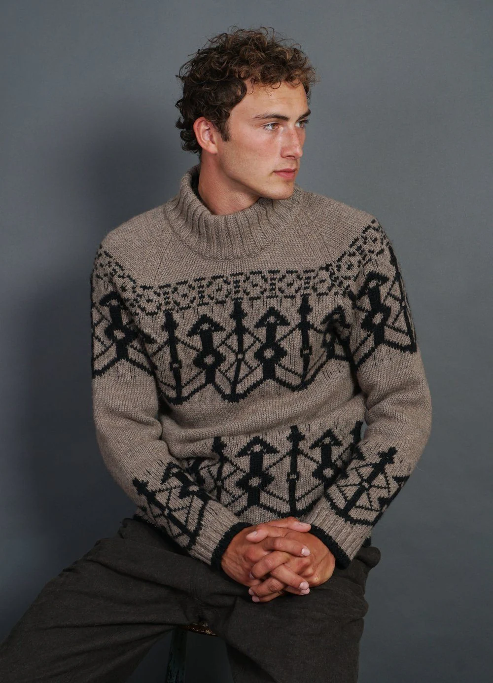 NORMANN | Pattern Knit Sweater | Stone/Coal - Image 5