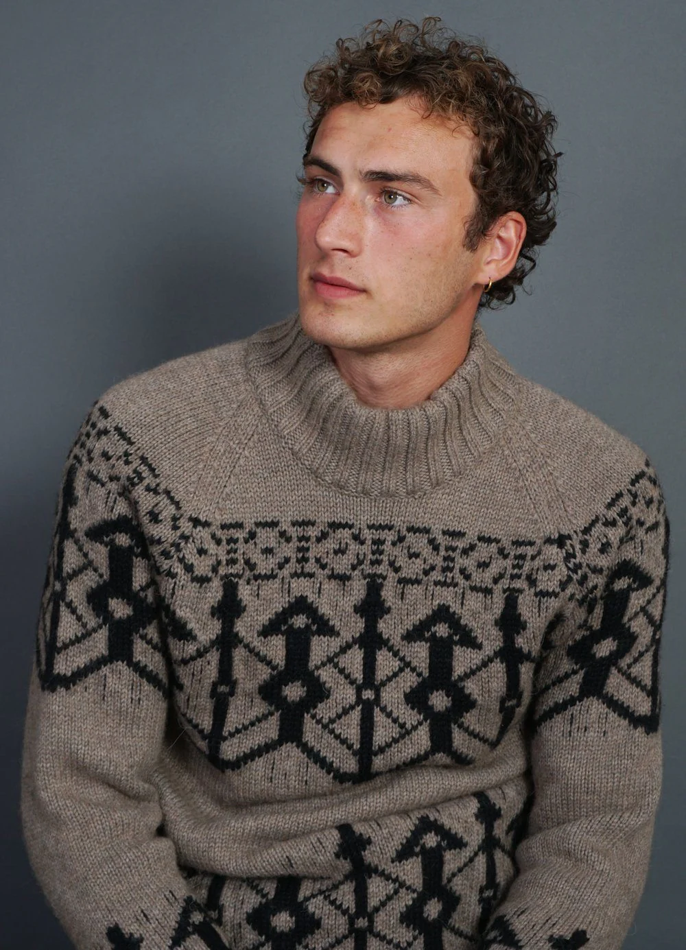 NORMANN | Pattern Knit Sweater | Stone/Coal - Image 6