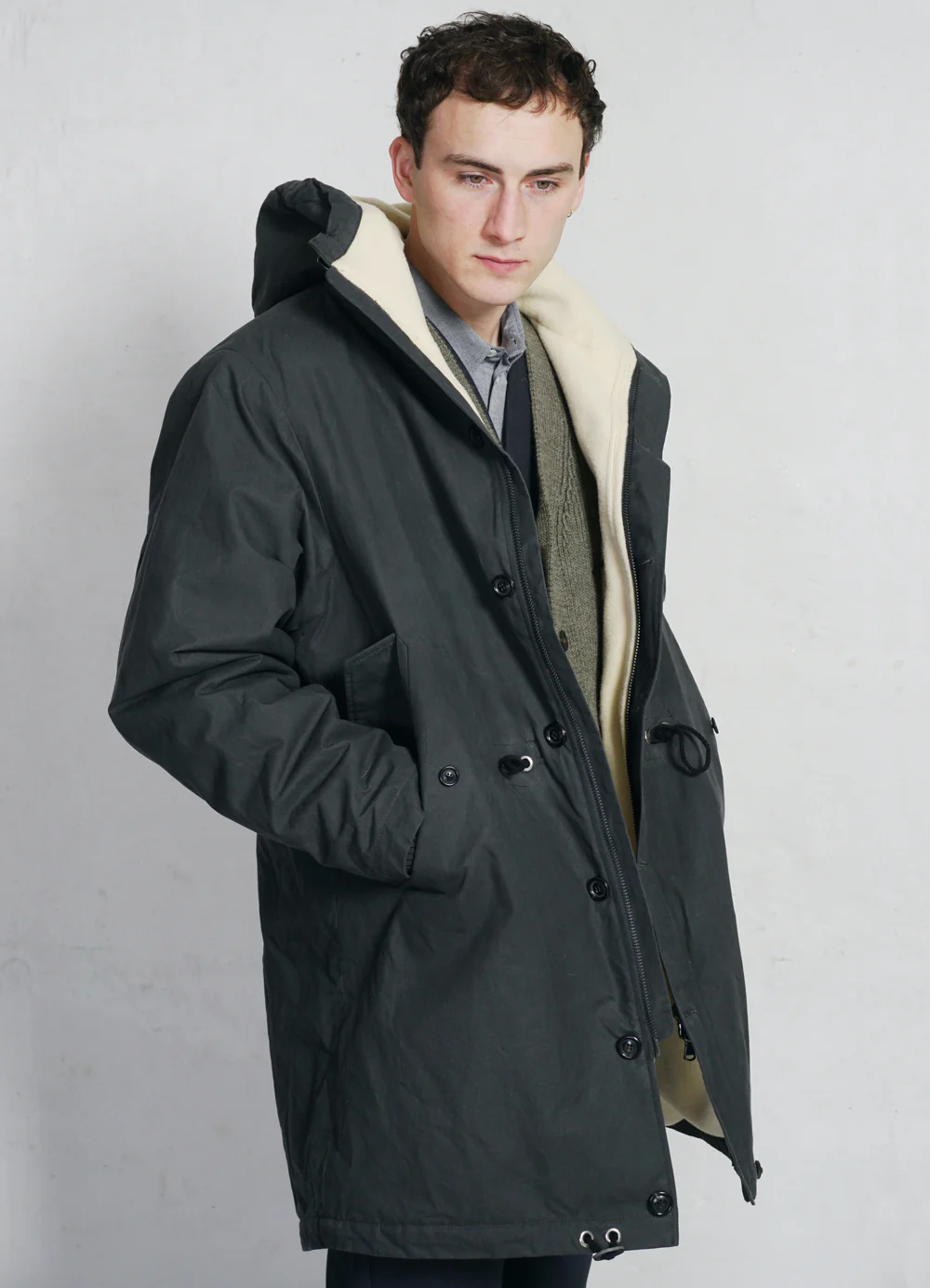 RASMUS | Waxed Parka With Zipper | Charcoal - Image 4
