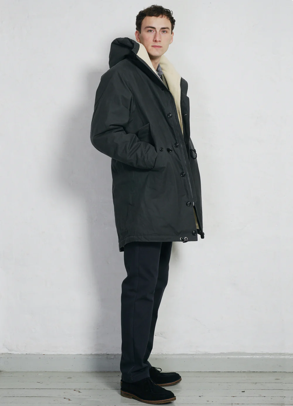 RASMUS | Waxed Parka With Zipper | Charcoal - Image 7