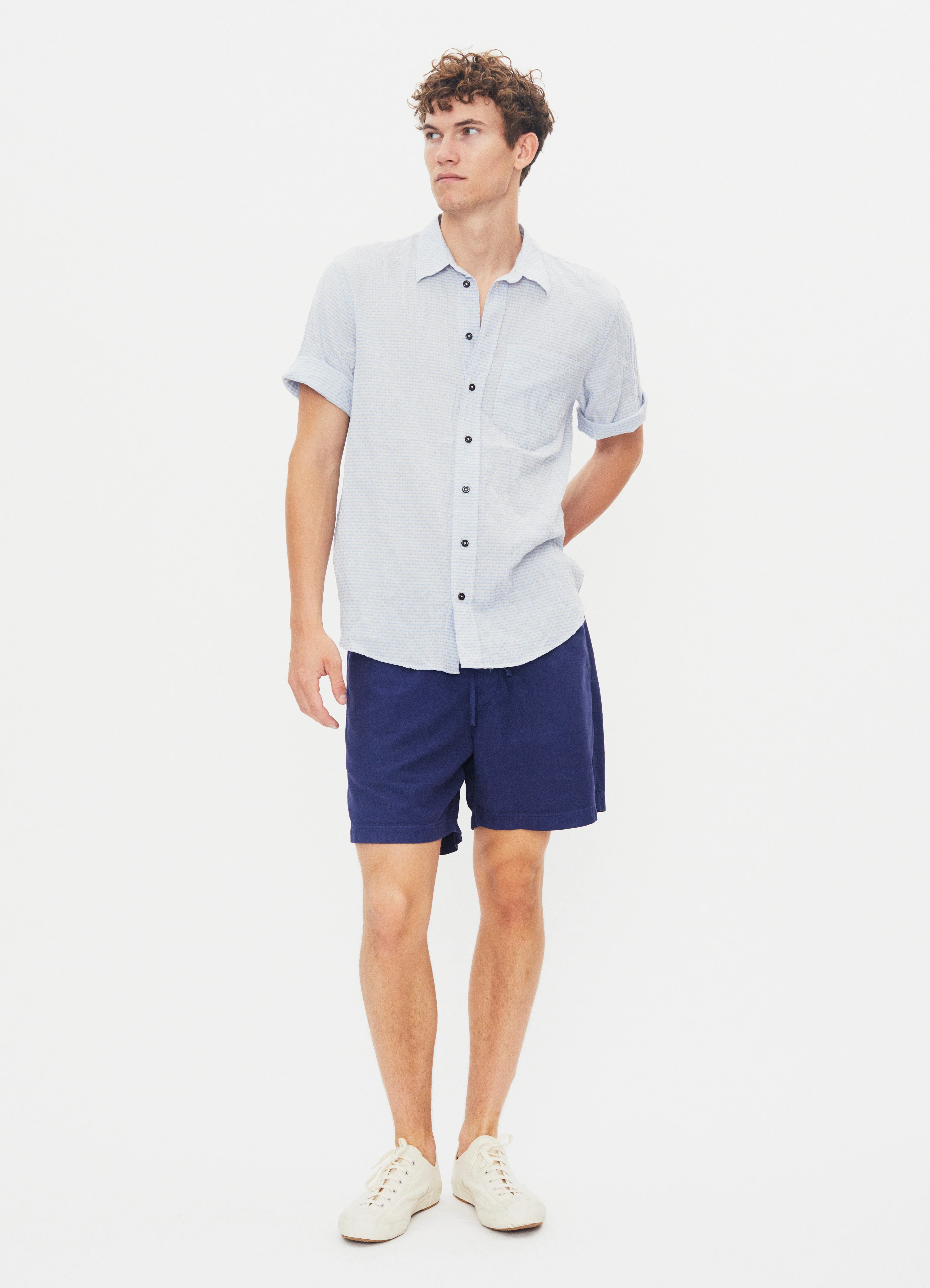 REIDAR 31-34-3 | Loose Fit Short Sleeve Shirt | Broken Blue Checks - Image 2
