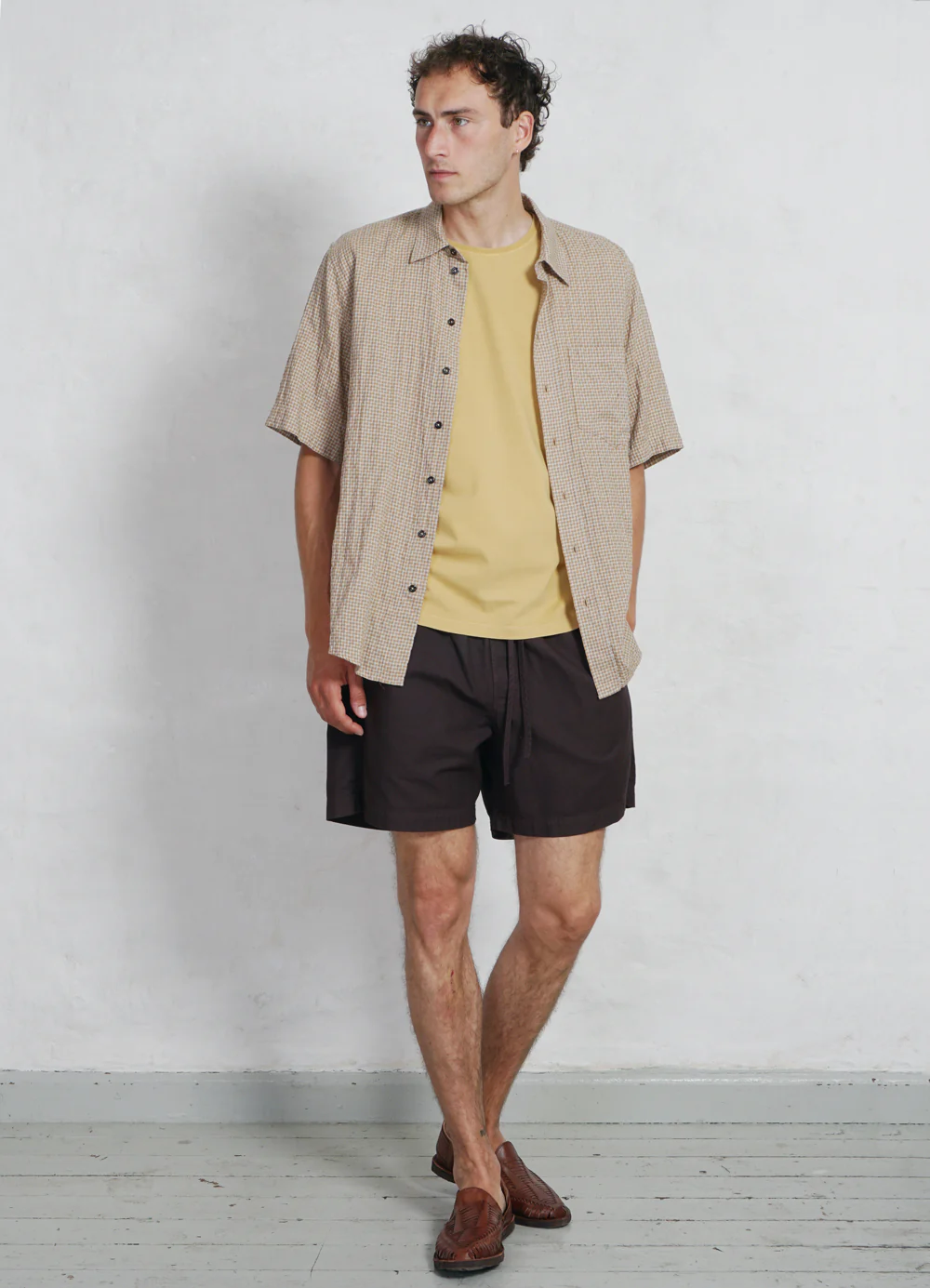 REIDAR | Loose Fit Short Sleeve Shirt | Brown Checks - Image 3