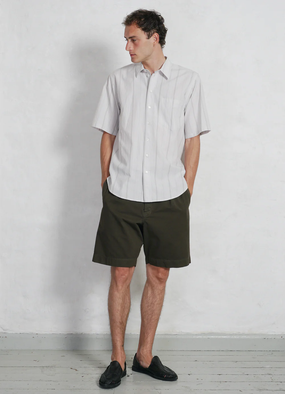 REIDAR | Loose Fit Short Sleeve Shirt | Grey Stripes - Image 2