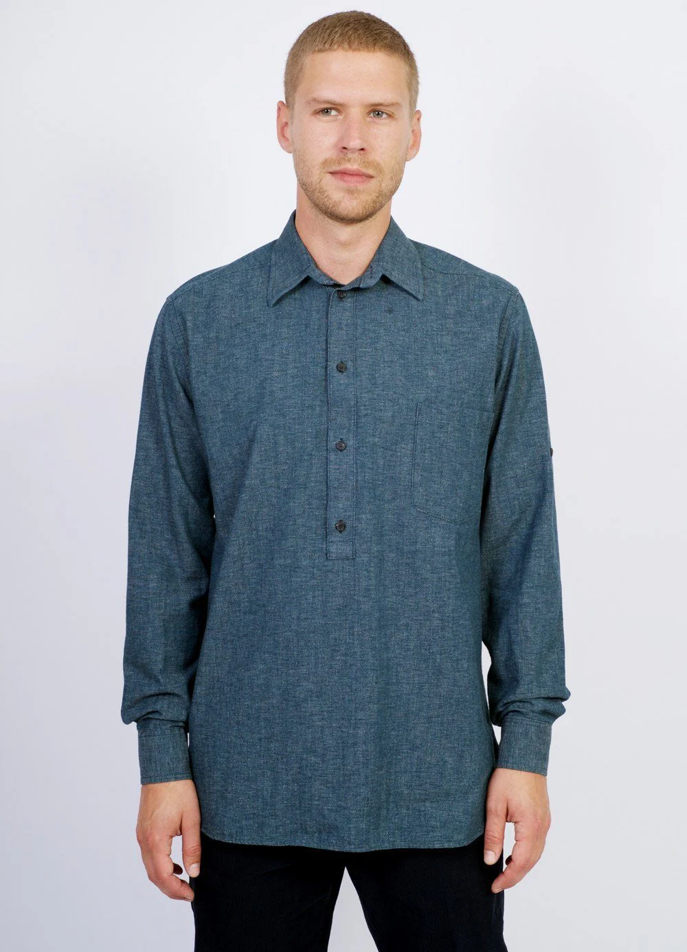 SEBASTIAN | Long Pull On Shirt | Wave Indigo - Image 3