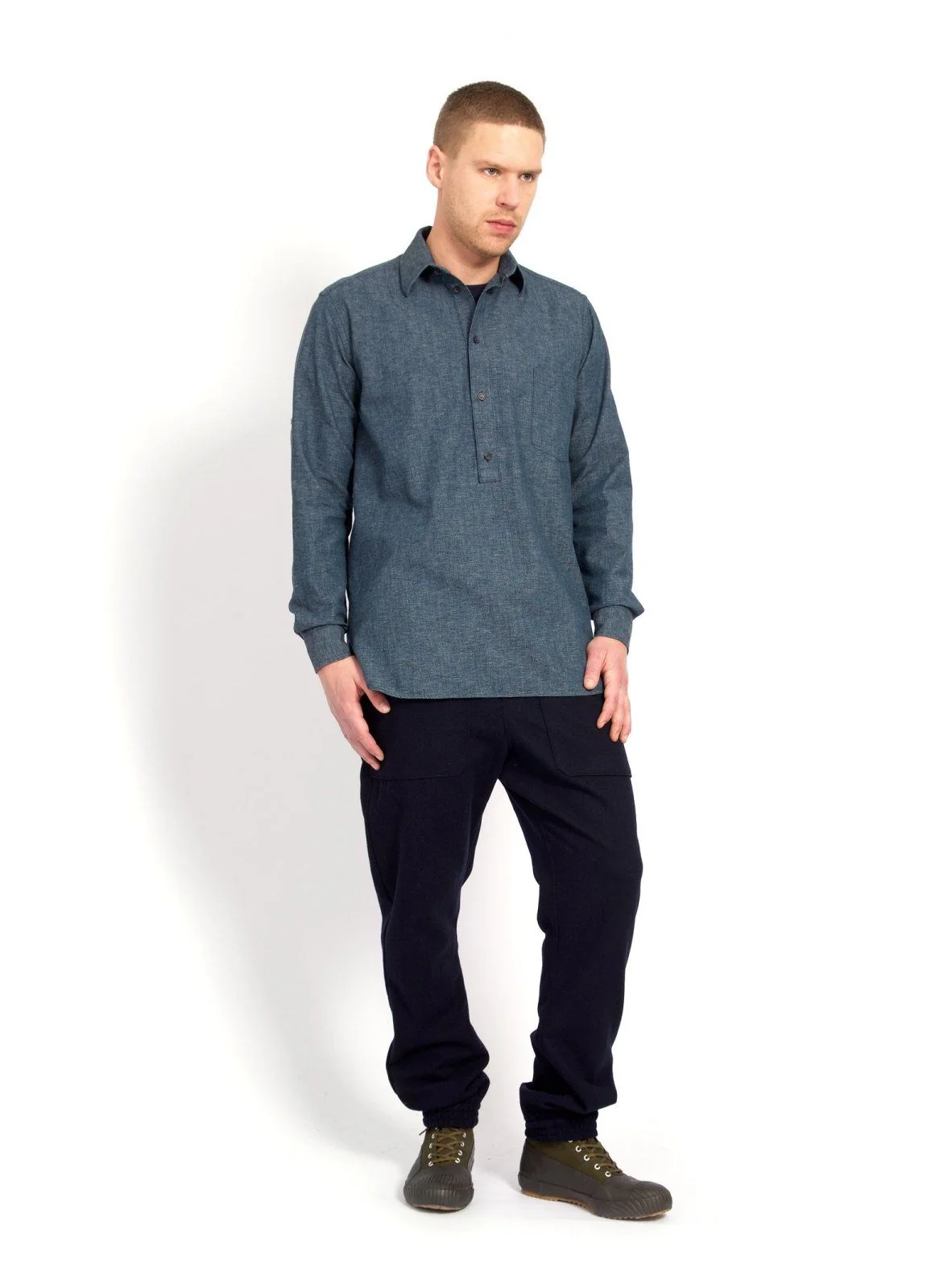 SEBASTIAN | Long Pull On Shirt | Wave Indigo - Image 5