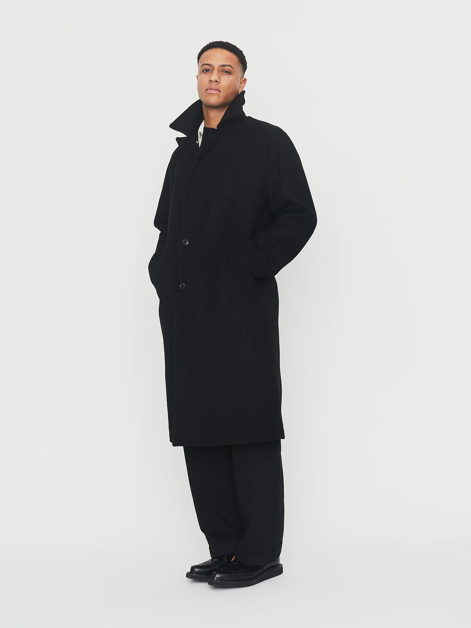 SIGURD 30-60-2 | Long Lined Wool Coat | Solid Black - Image 2