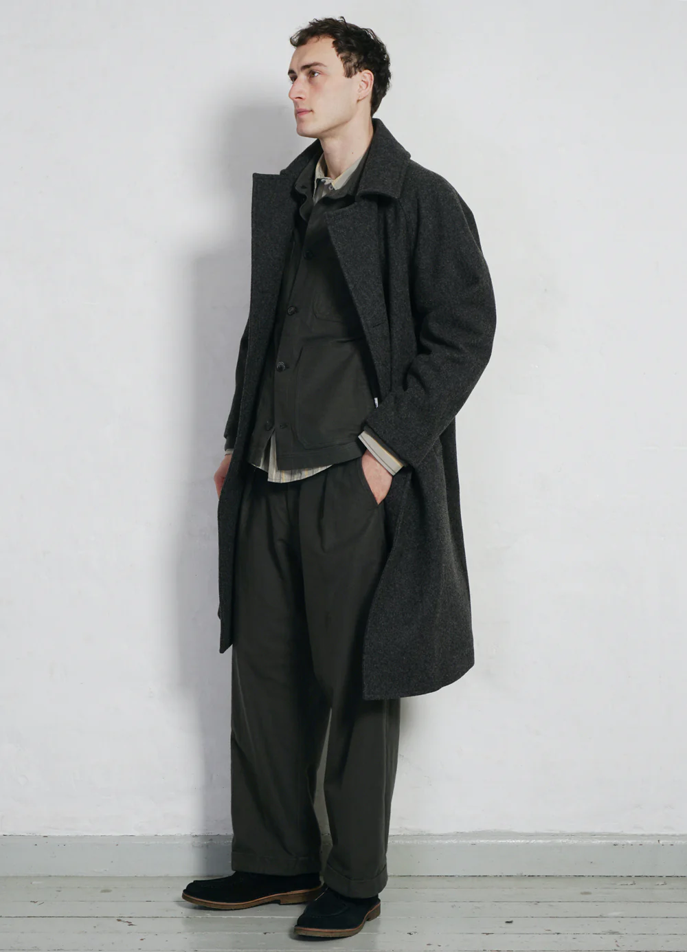 SIGURD | Long Lined Wool Coat | Grey Melange - Image 5
