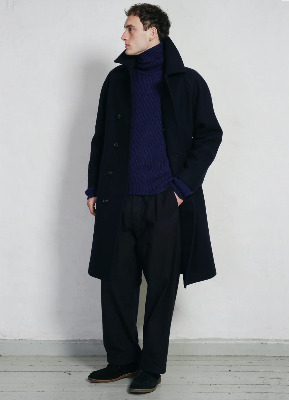 SIGURD | Long Lined Wool Coat | Solid Blue - Image 5
