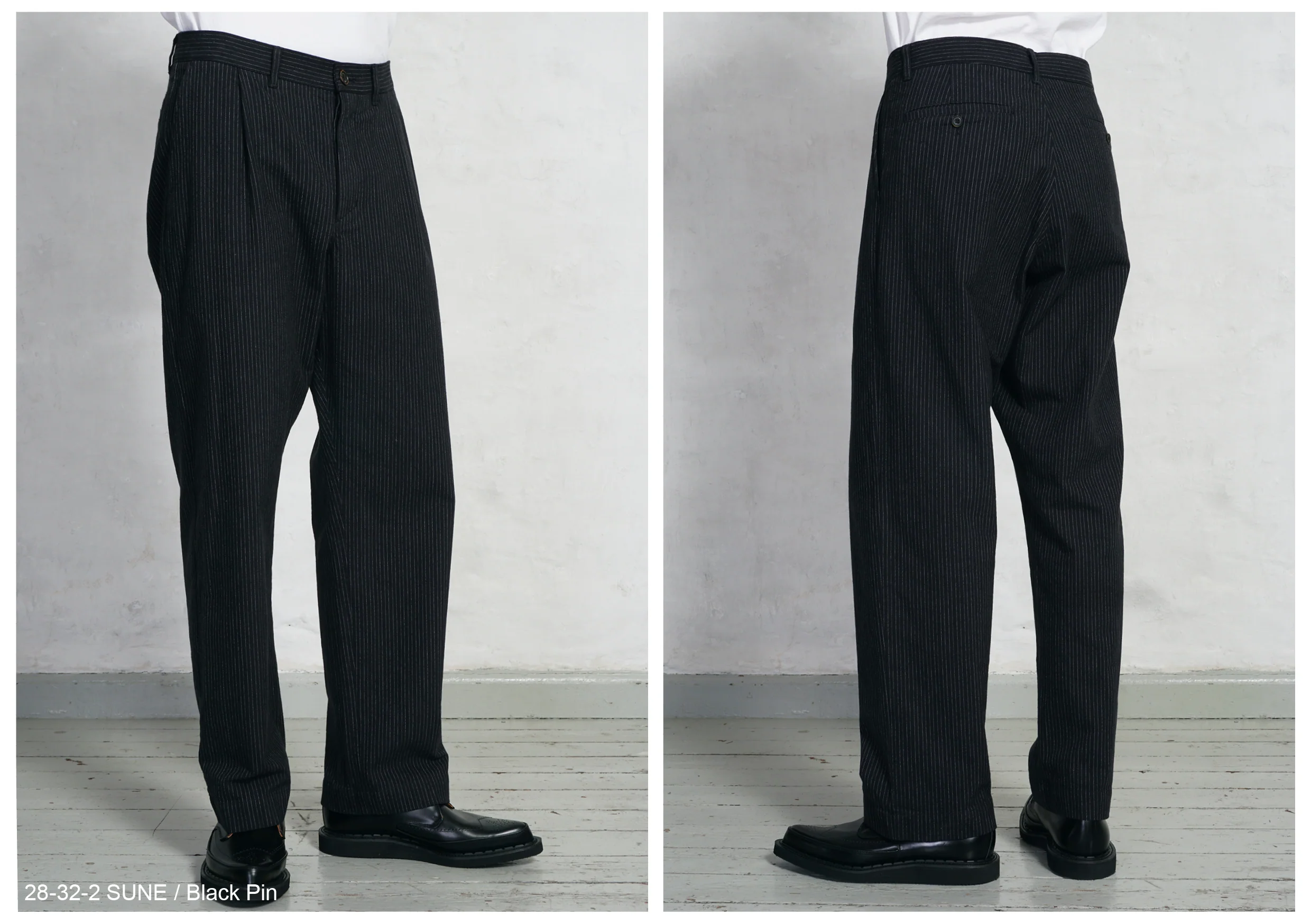SUNE 28-32-2 | Classic Pleated Trousers | Black Pin - Image 5