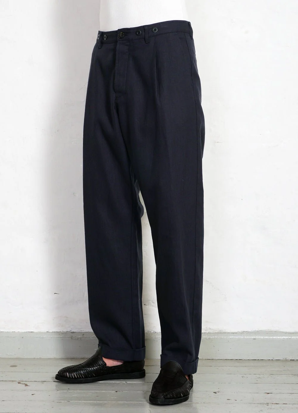 SUNE | Pleated Wide Cut Trousers | Dark Blue - Image 3