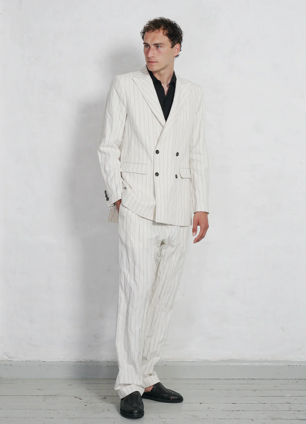 SUNE | Classic Pleated Trousers | Ecru Pin - Image 2