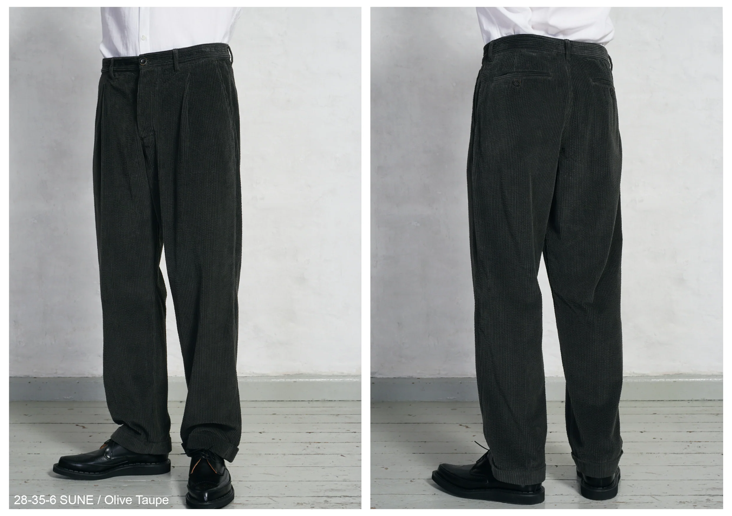 SUNE 28-35-6 | Classic Pleated Trousers | Olive Taupe - Image 6