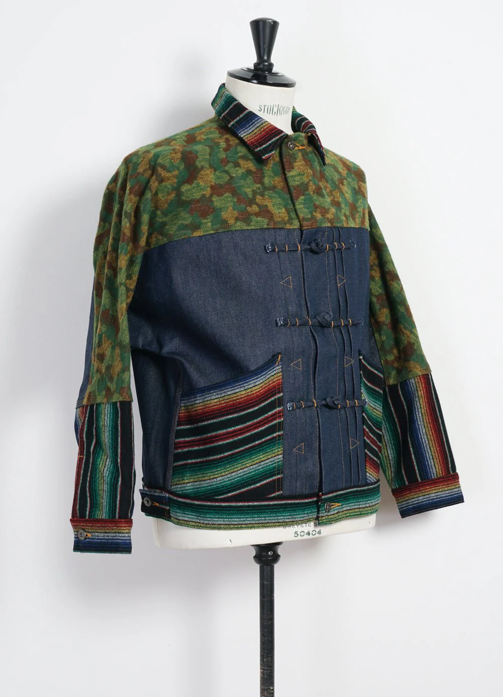 TRIPLE FABRIC JACKET | Asian Knot Denim Jacket | Jacquard Camo/Wool Flannel Sarape/Indigo Denim - Image 3