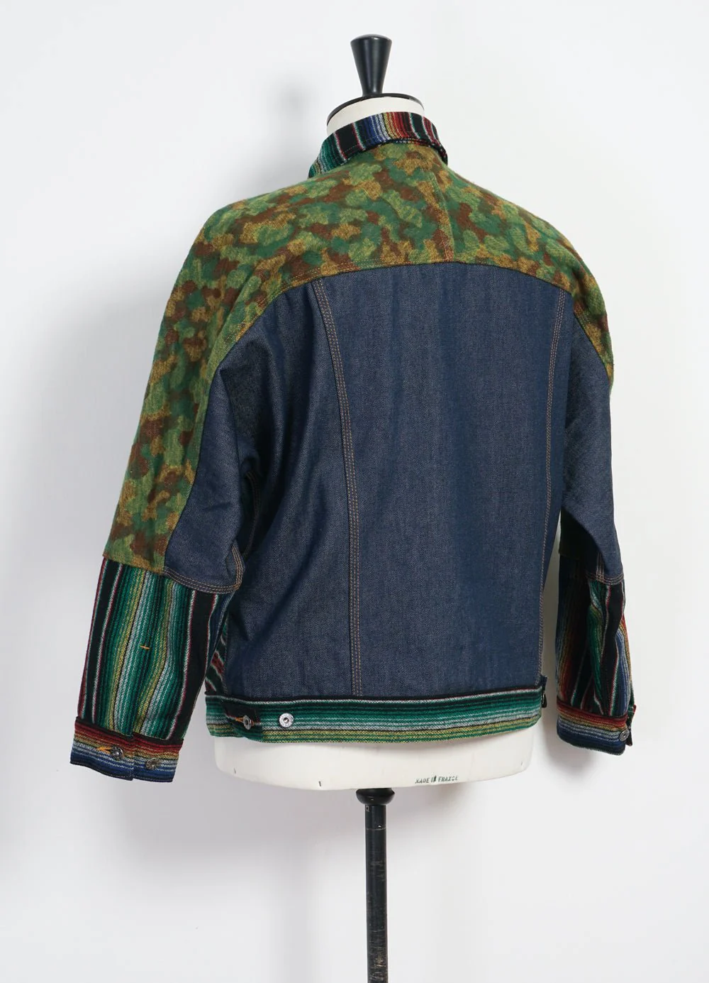 TRIPLE FABRIC JACKET | Asian Knot Denim Jacket | Jacquard Camo/Wool Flannel Sarape/Indigo Denim - Image 4