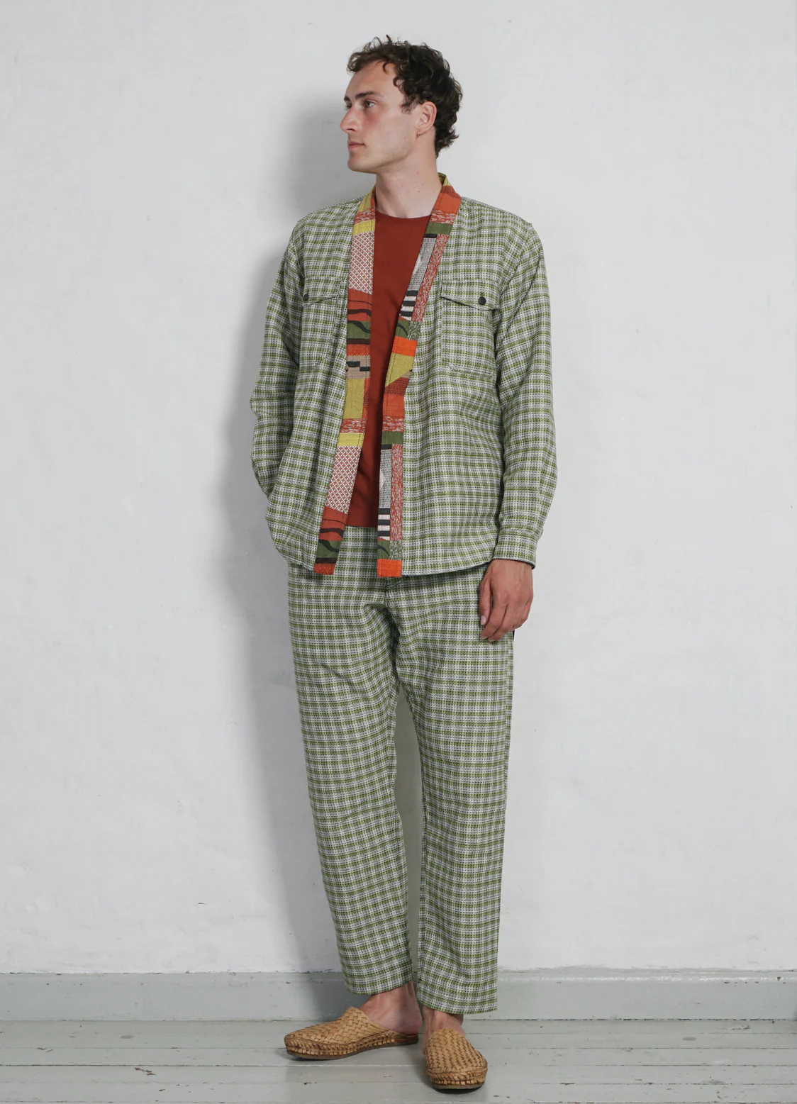 TYGE | Wide Cut Cropped Trousers | Sashiko Green - Image 2