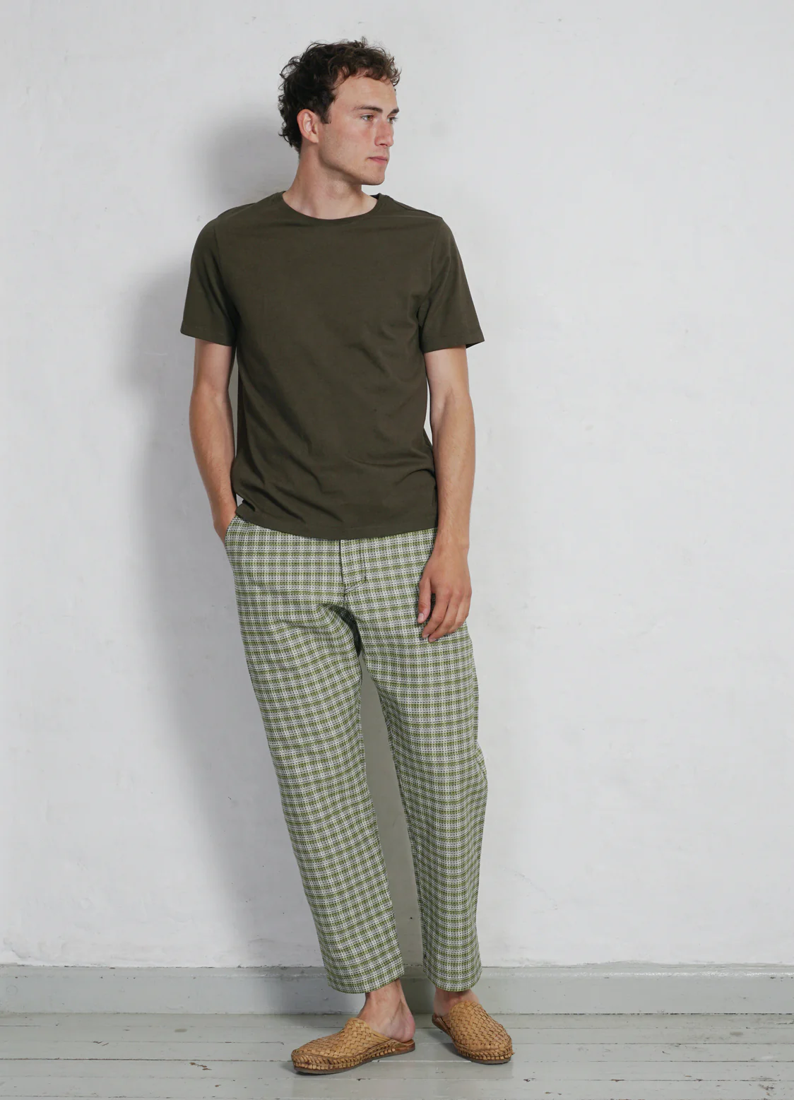 TYGE | Wide Cut Cropped Trousers | Sashiko Green - Image 5