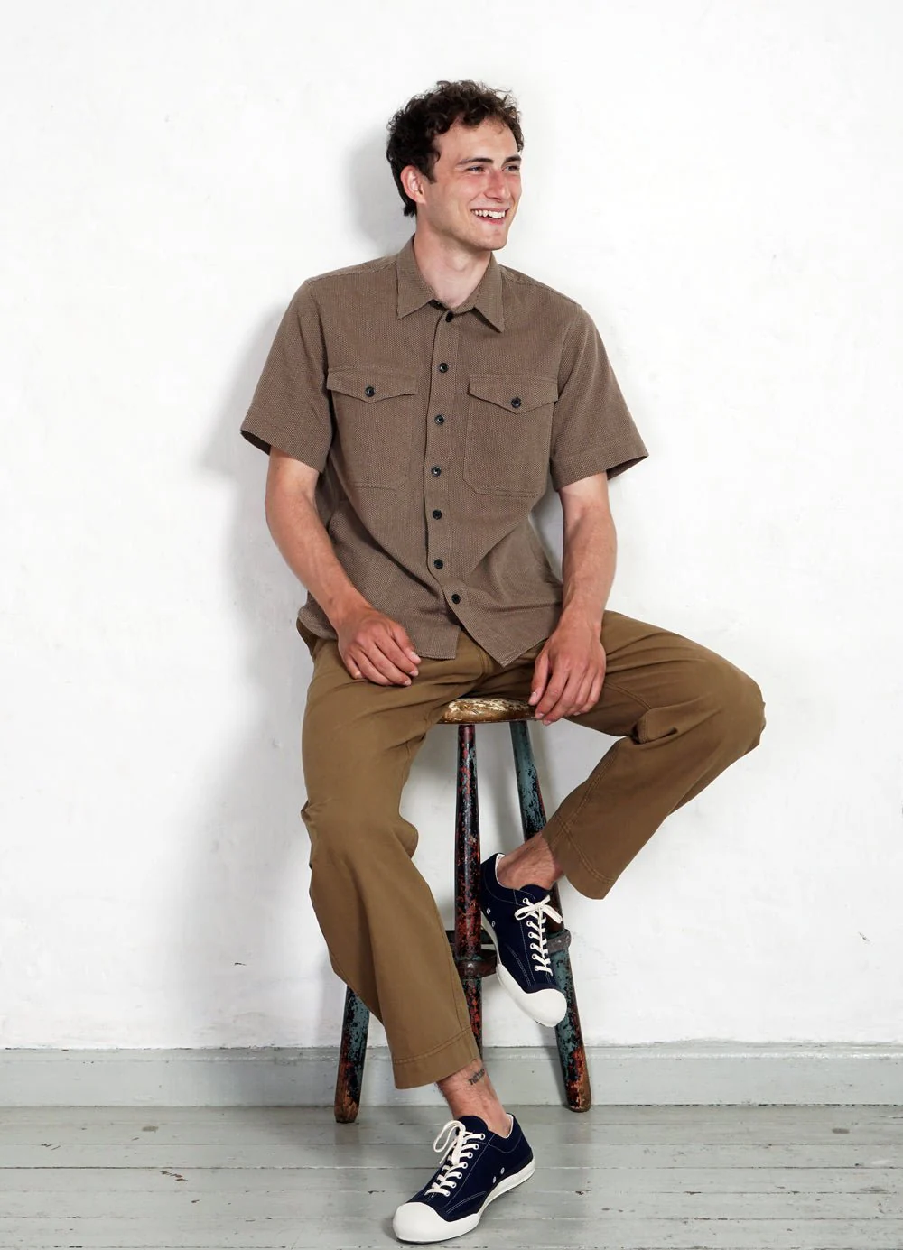 VILLY | Short Sleeve Shirt | Khaki Sashiko - Image 2