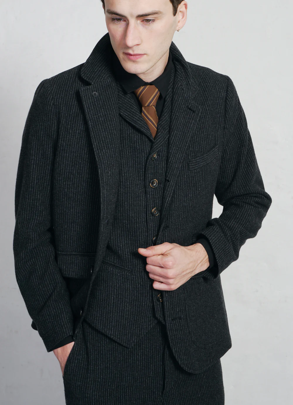 WILLIAM | Lapel Waistcoat | Black Wool Pin - Image 2