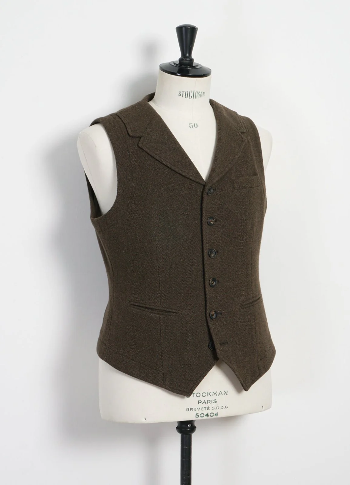 WILLIAM | Lapel Waistcoat | Brown Herringbone - Image 3
